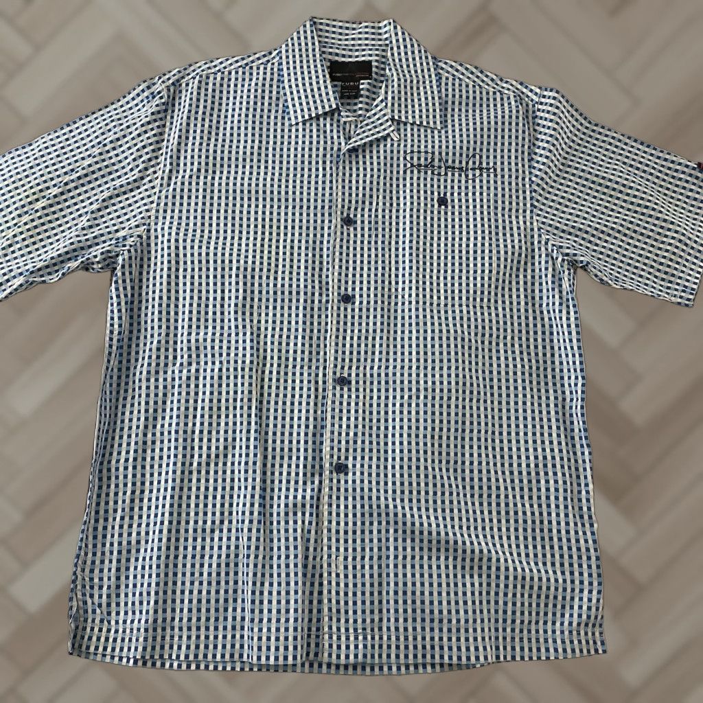 Fubu VINTAGE FUBU Shirt Plaid Button-Up - 90s Blue White, Short Sleeve, Men’s Large, Cotton, 2 Pockets, Button Front Size US L / EU 52-54 / 3 - 1 Thumbnail