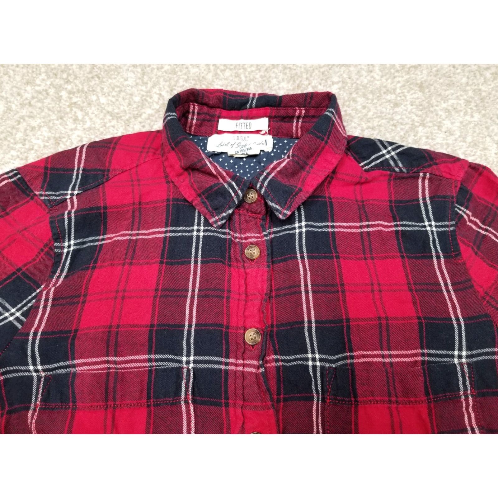 H&M H&M L.O.G.G. Shirt Womens 6 Red Plaid Flannel Button-Up Long Sleeve Casual Shirt Size M / US 6-8 / IT 42-44 - 2 Thumbnail
