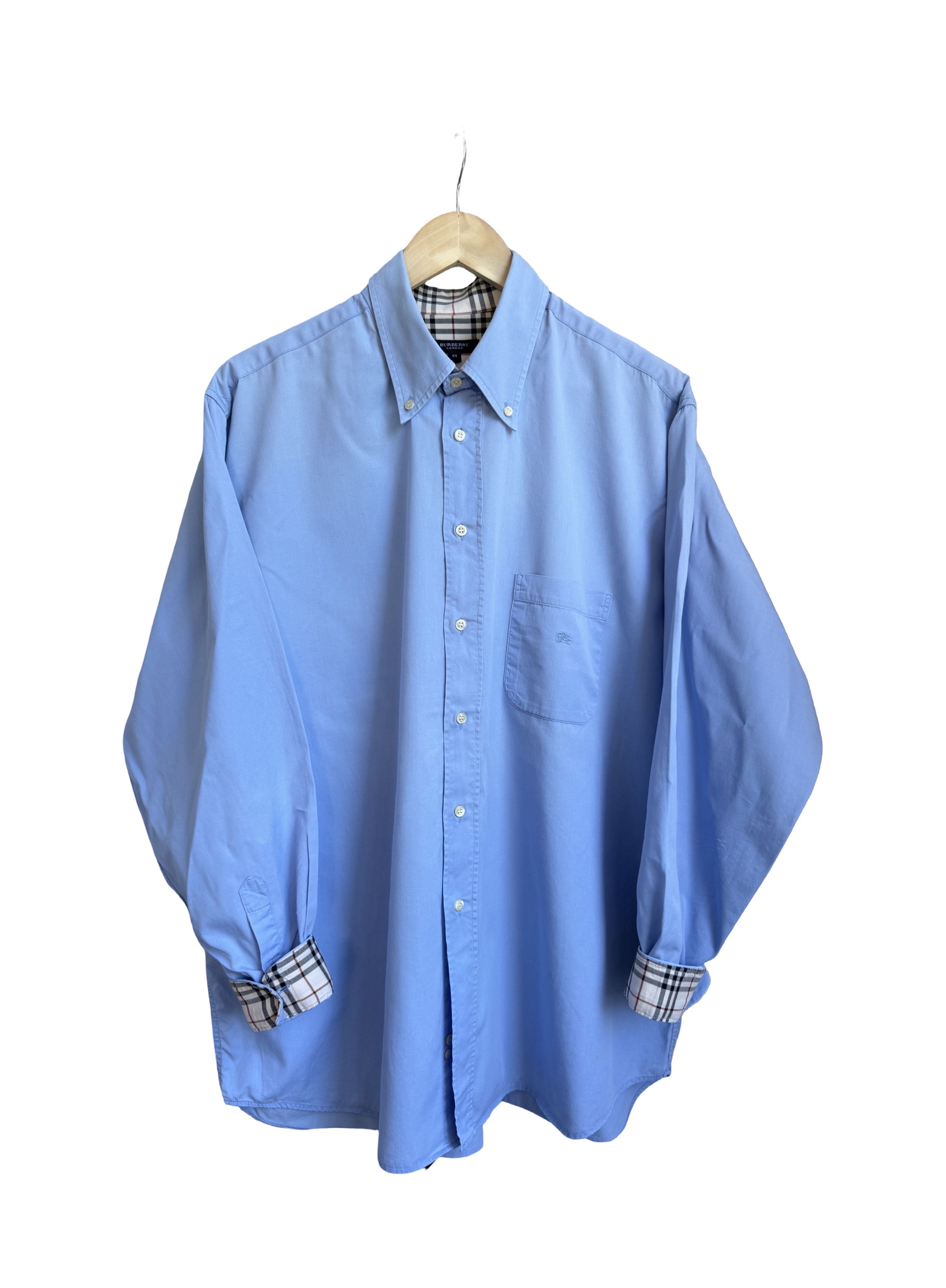Burberry Vintage Burberry Nova Check Blue Plain Button Up Shirt Size US L / EU 52-54 / 3 - 1 Thumbnail