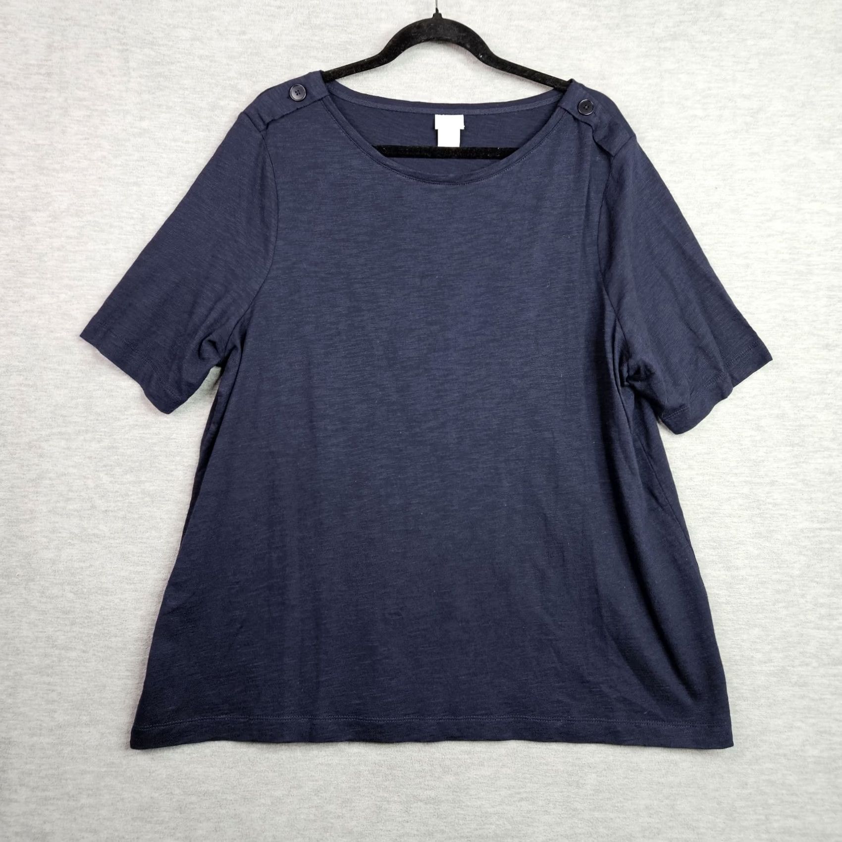 Vintage Chico's Women's Short Sleeve Navy Blue Round Neck Tee XL Regular Cotton Modal T-Shirt Women’s Casual Basic All Seasons 3 USA Size XL Size 40" / US 18 - 2 Thumbnail