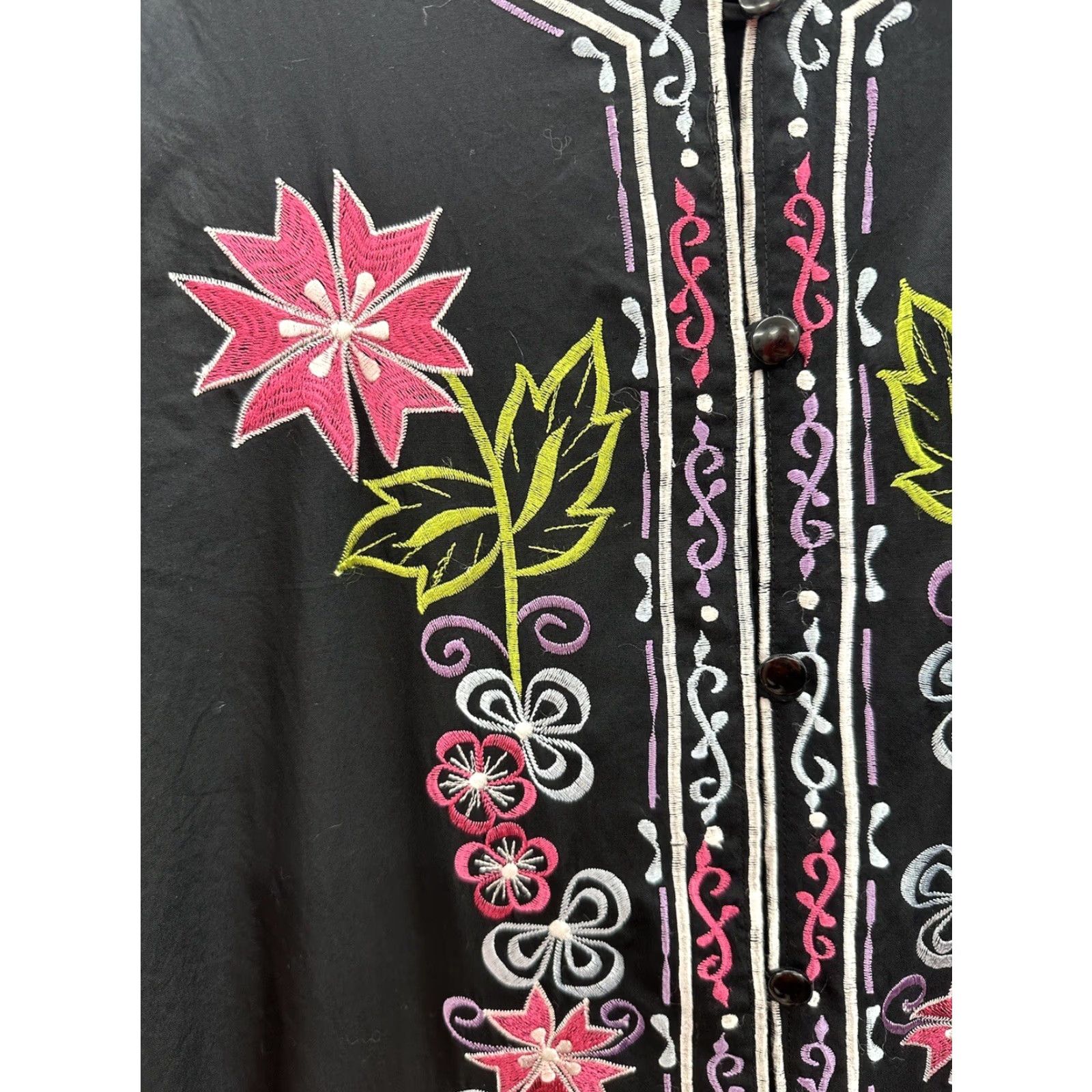 Vintage International Apparel Mart Inc. Womens Blouse Size Large Black Flora Button Up Size L / US 10 / IT 46 - 3 Thumbnail