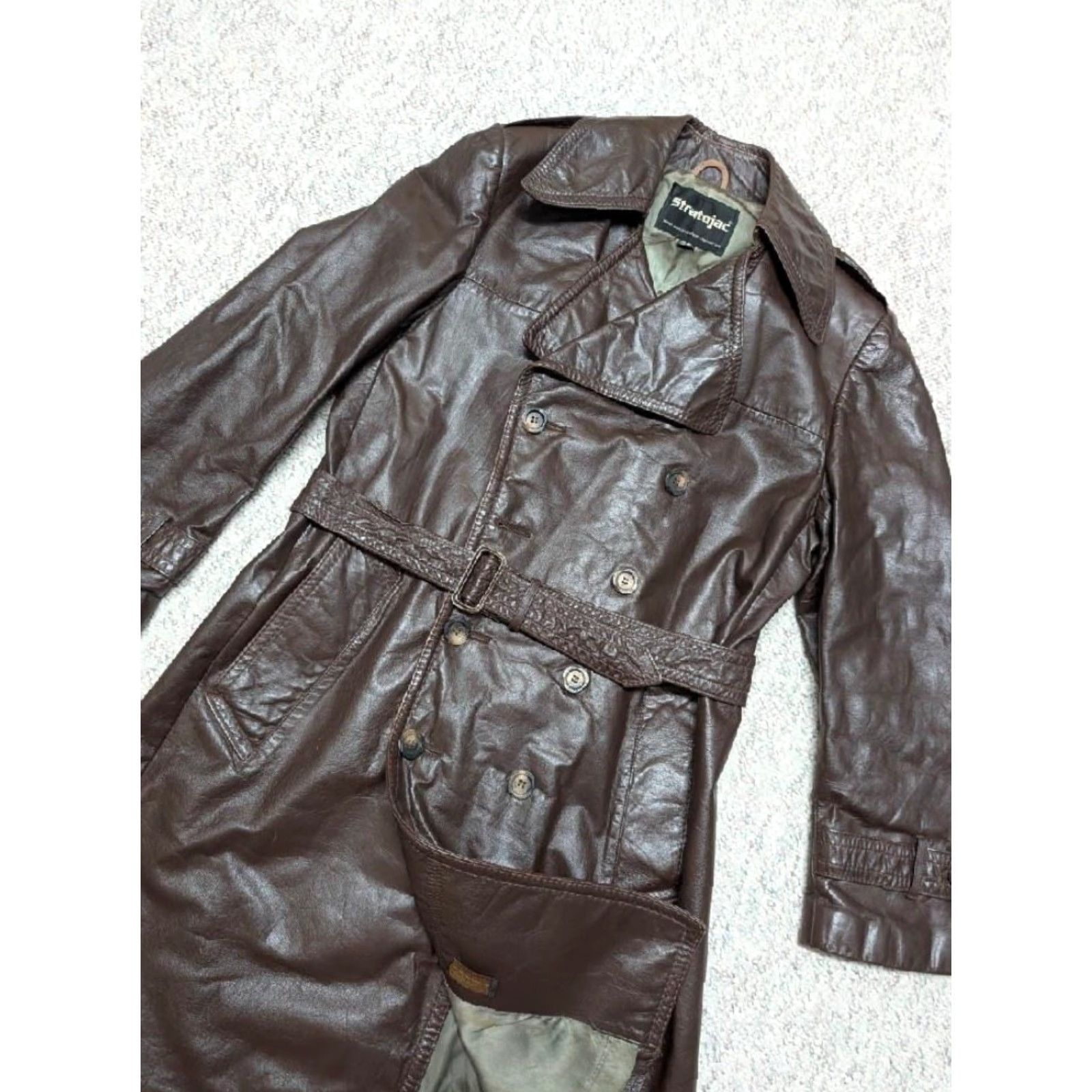 Doublet VINTAGE Stratojac leather coat - belted double breasted brown cowhide - 38 Chest Mens 1970s overcoat Size US S / EU 44-46 / 1 - 8 Thumbnail