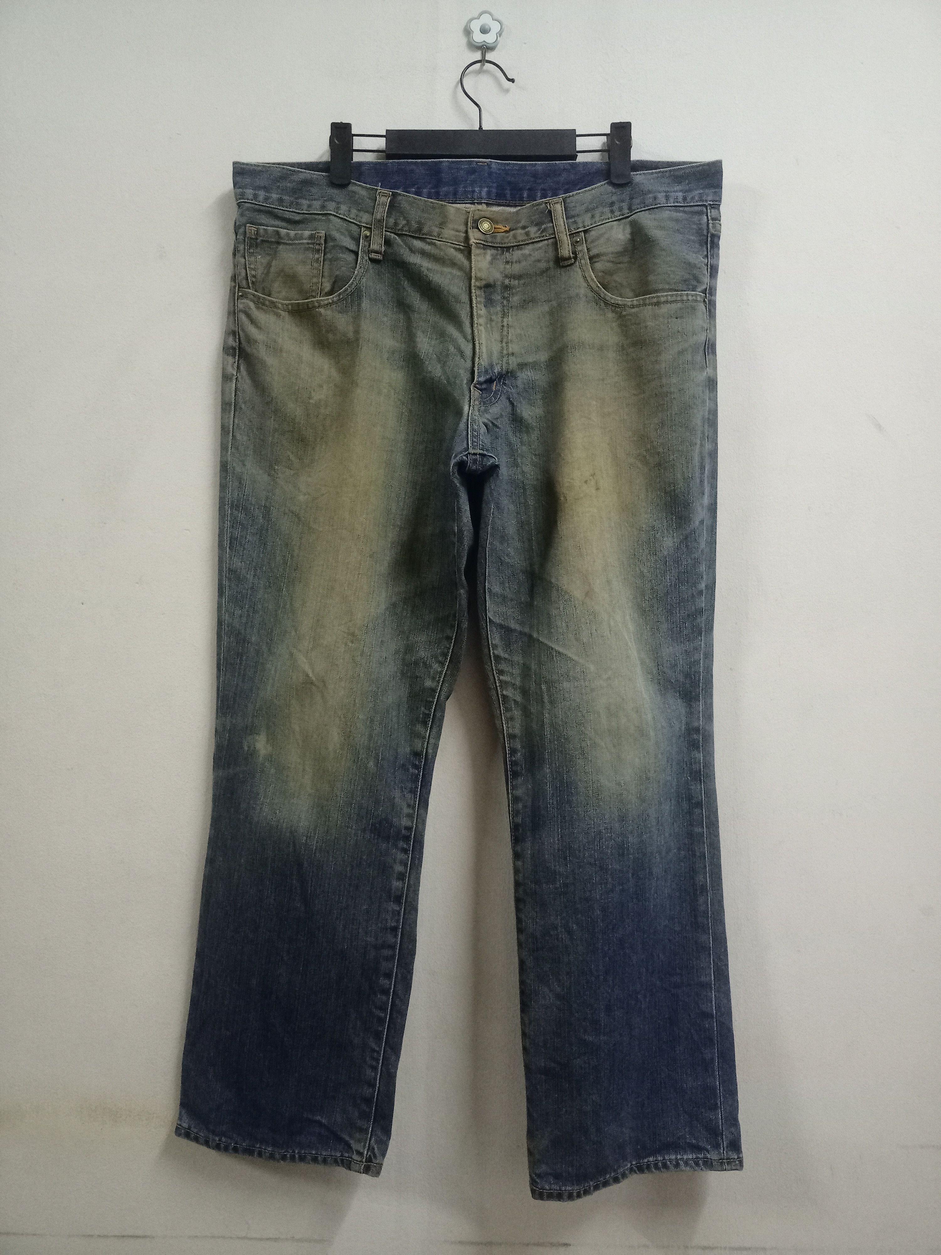 image of Vintage Japanese Topvalu Mud Wash Baggy Jeans 38X28 in Blue, Men's