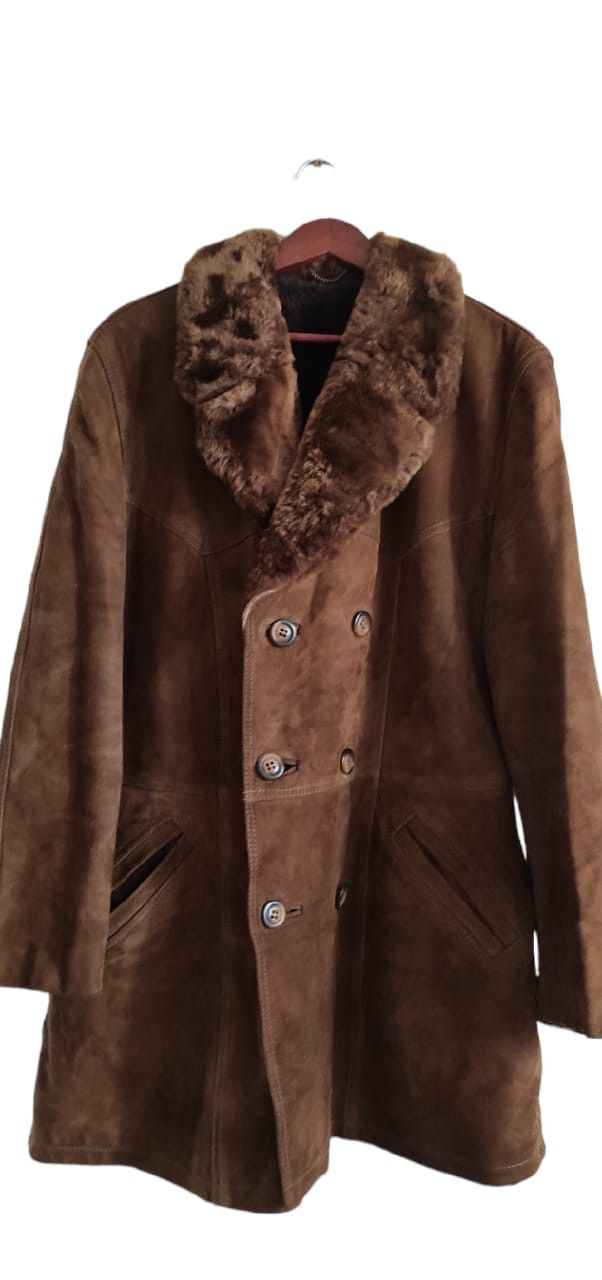 Genuine Suede Sheepskin Brown Leather Shearling Coat