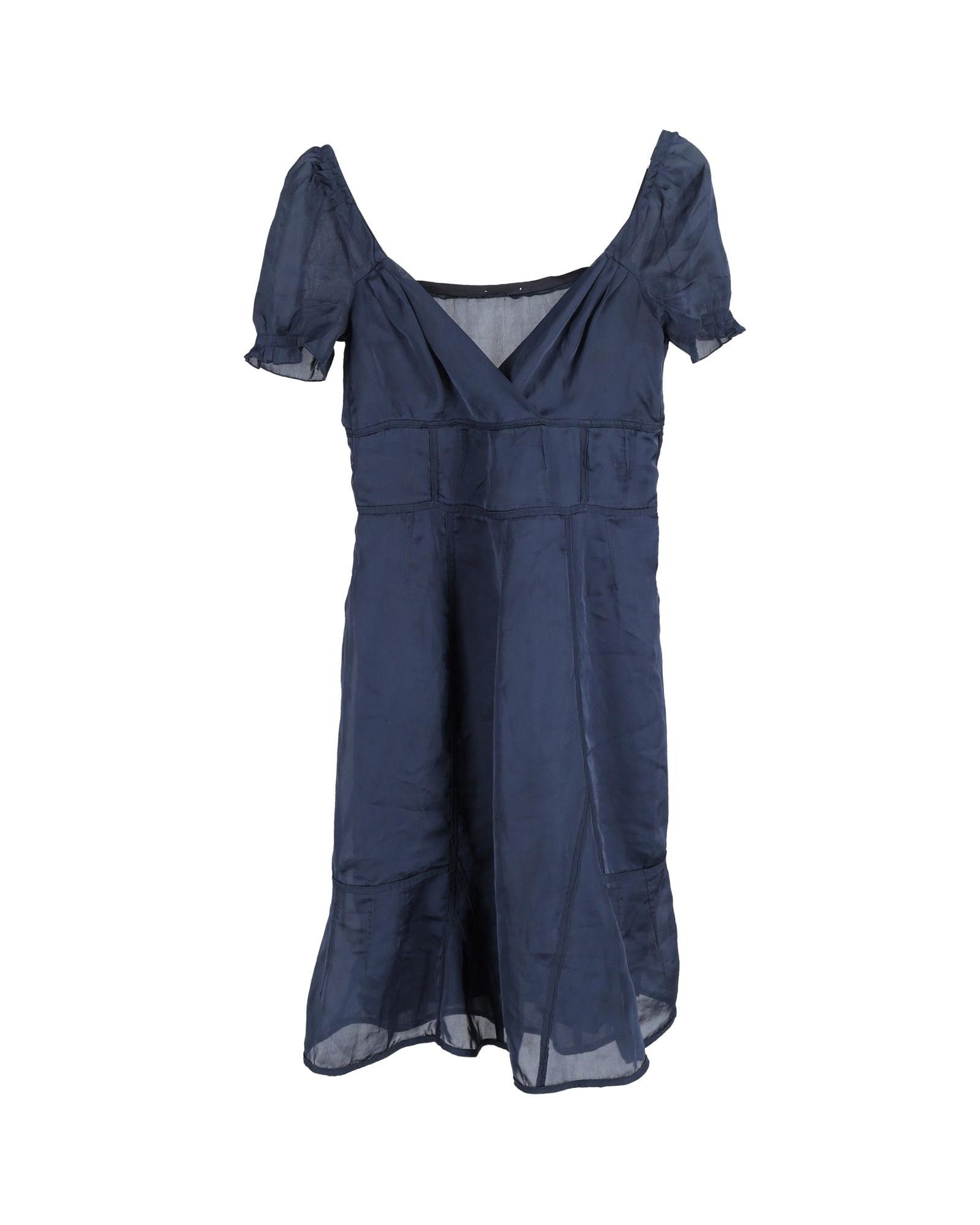 image of Miu Miu Navy Blue Silk Puff Sleeve Dress in Blue/Navy Blue, Women's (Size Small)