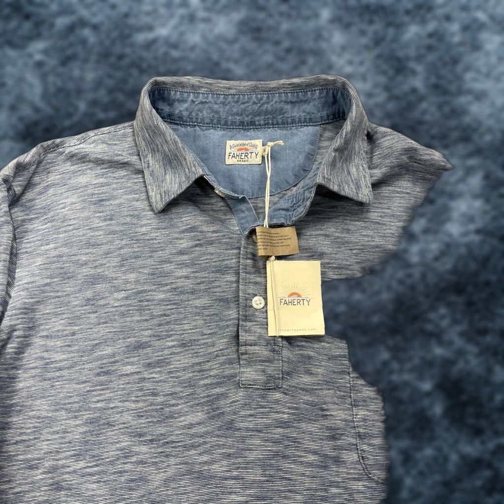 Faherty Faherty Polo Shirt Mens XL Blue Long Sleeve Cotton Jersey NWT IEE MKC0088-IEE Mixed Indigo Polo Shirt Size US XL / EU 56 / 4 - 1 Thumbnail