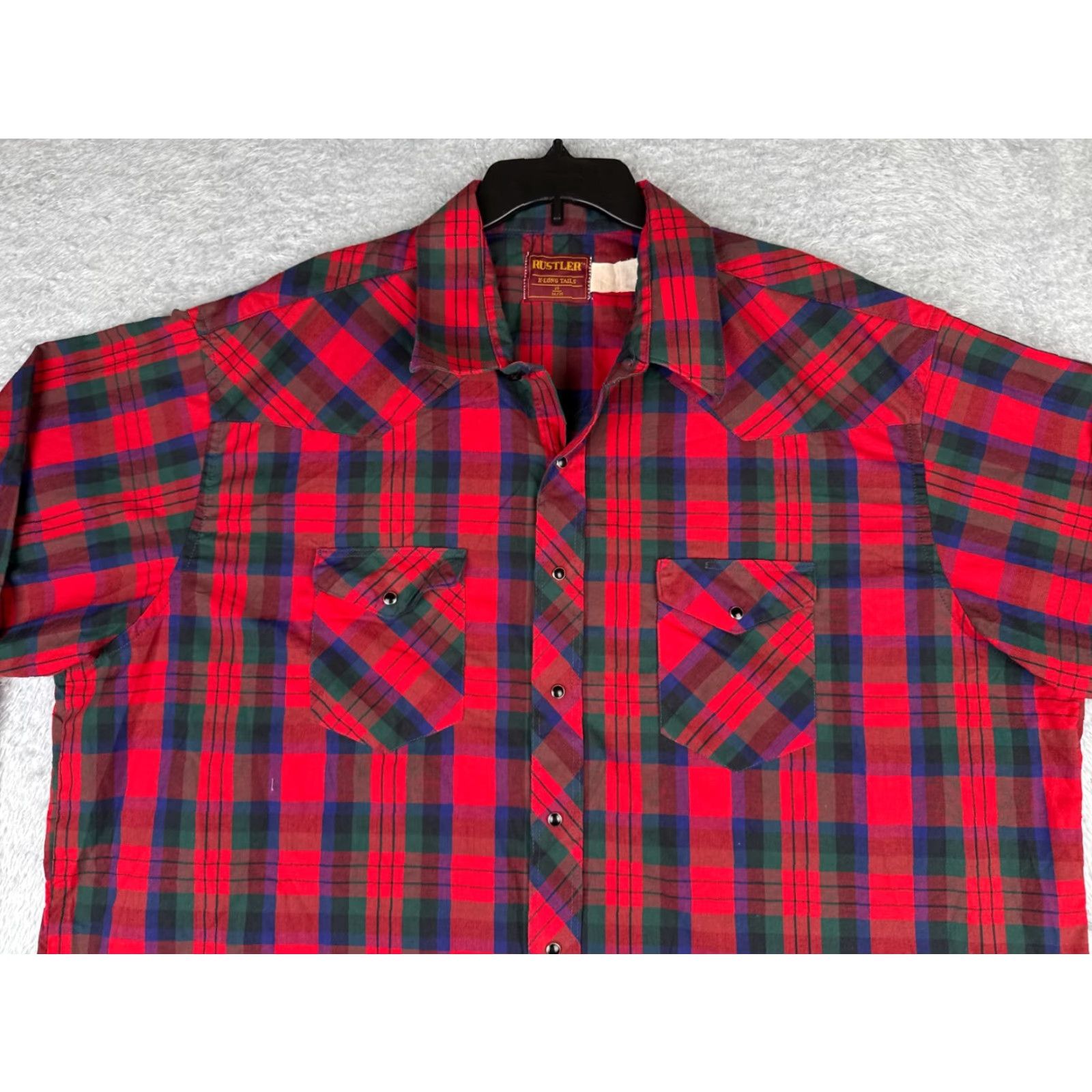 Vintage Rustler Shirt Mens 20 Red Plaid Long Sleeve X-Long Button-Up Cowboy Western American Mens Size US XXL / EU 58 / 5 - 4 Thumbnail