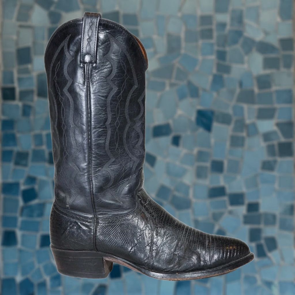 Vintage VTG J. Chisholm Black Teju Lizard Leather Western Cowboy Boots Men's US 10 D Shoe Width D Size US 10 / EU 43 - 1 Thumbnail