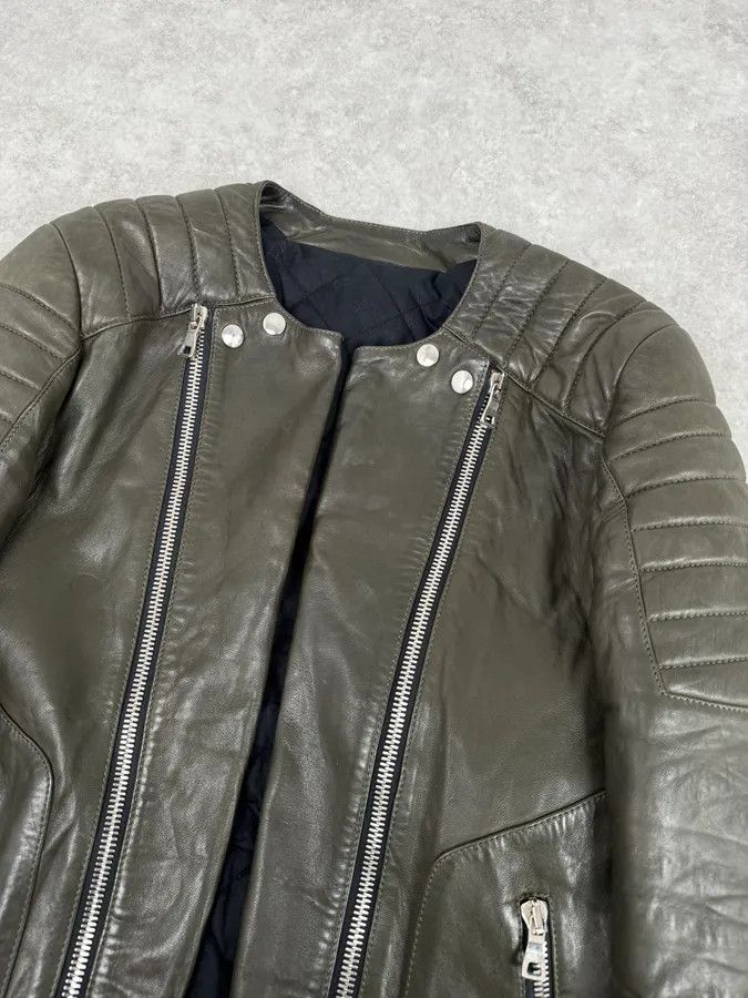 Balmain 2000s Balmain Khaki Quilted Biker Leather Jacket Size US M / EU 48-50 / 2 - 6 Thumbnail