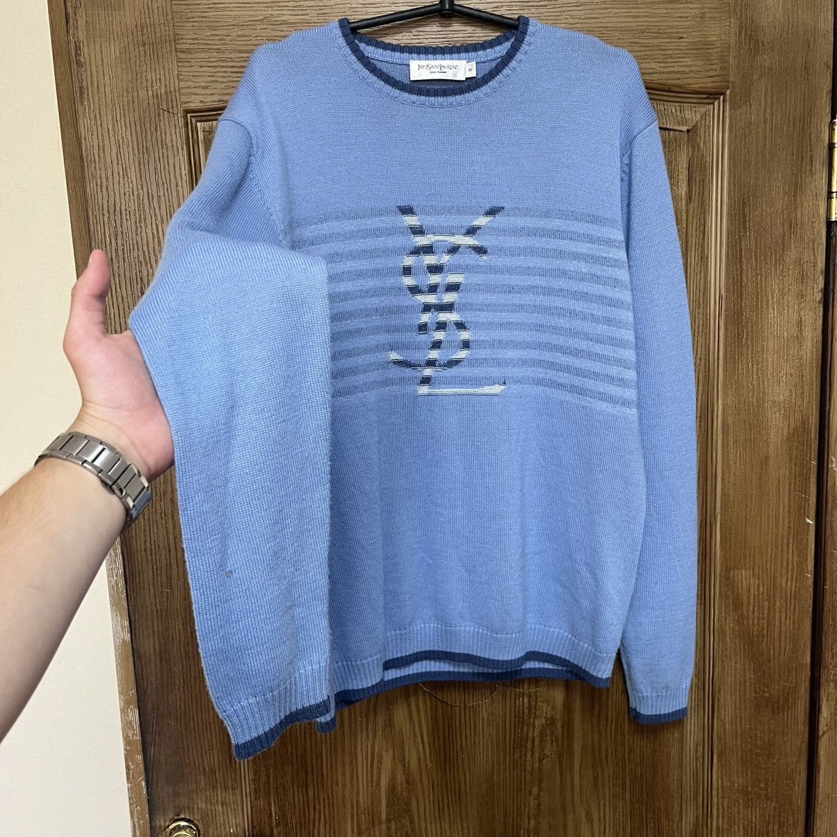 Yves Saint Laurent Navy/Blue YSL Sweater Big Logo YSL Sweatshirt Size US M / EU 48-50 / 2 - 2 Thumbnail