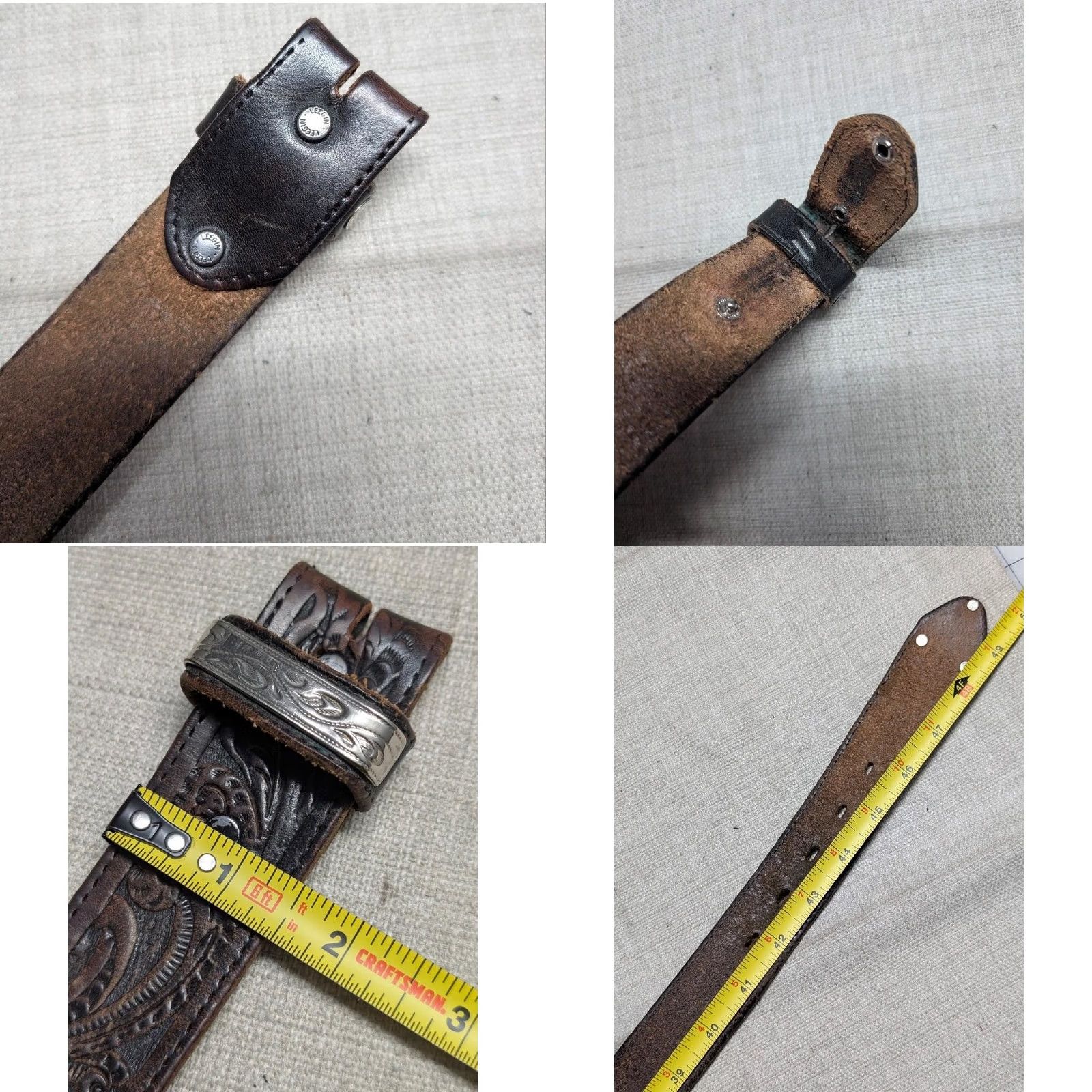 Vintage VINTAGE Justin western belt Tooled 30 Men Buckle Black Tan leather 1-1/2" belt Western Belt Cowboys 30 Mens Size 30 - 8 Thumbnail