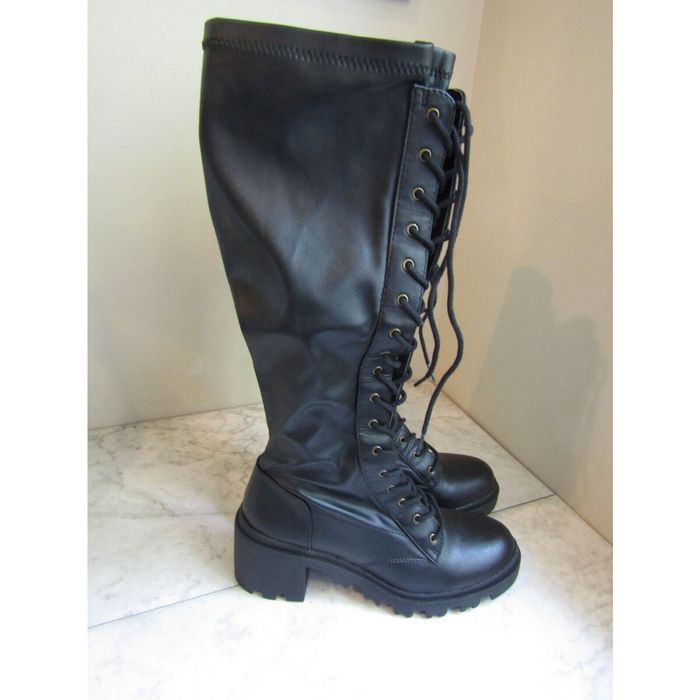 Vintage NIB Shoe Dazzle Balan Black Faux Leather Lce Up Chunk Heel