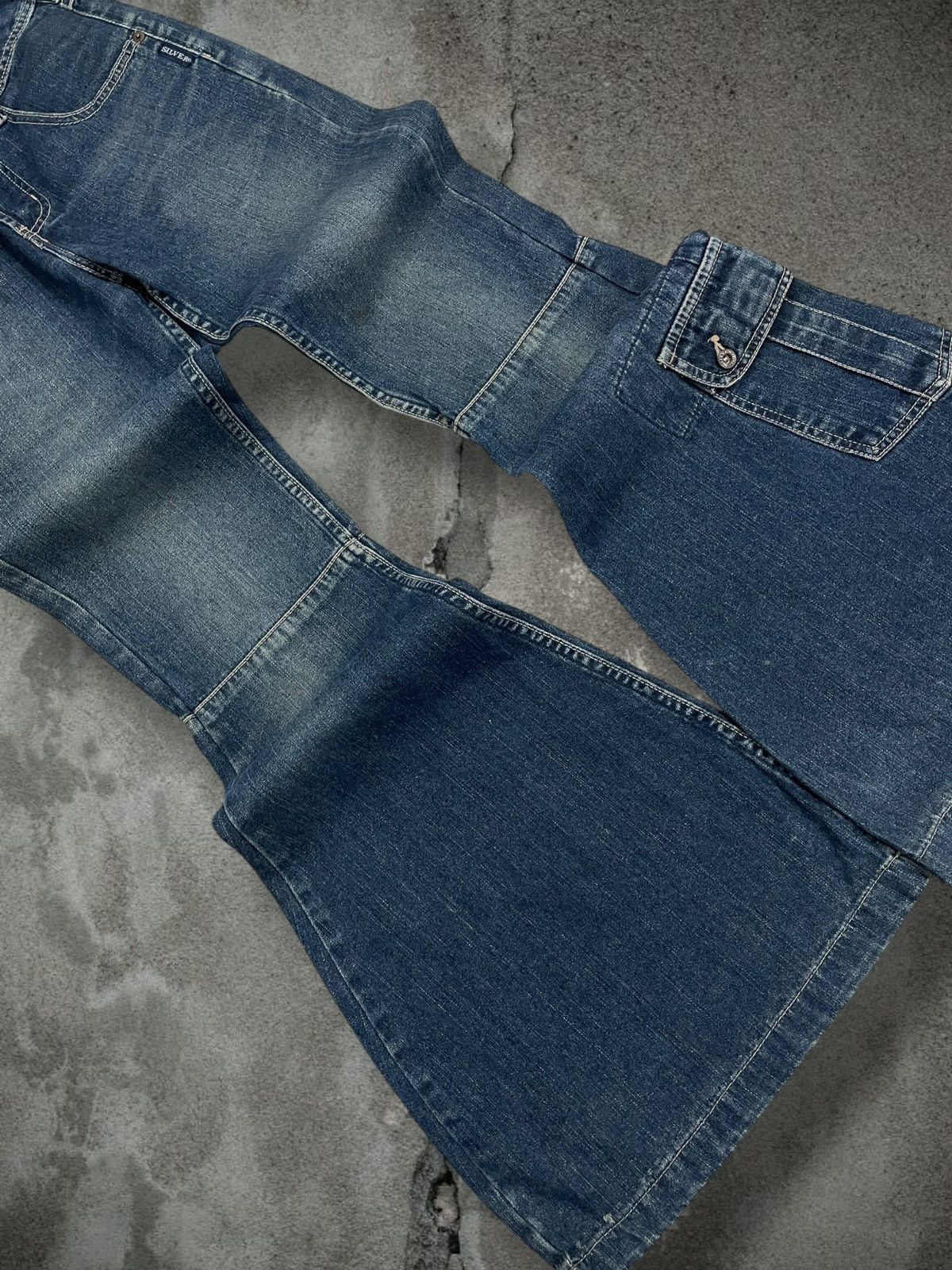 Japanese Brand Vintage 1990s Japan Designer Silver Big Bootcut Denim Size US 26 / EU 42 - 6 Thumbnail