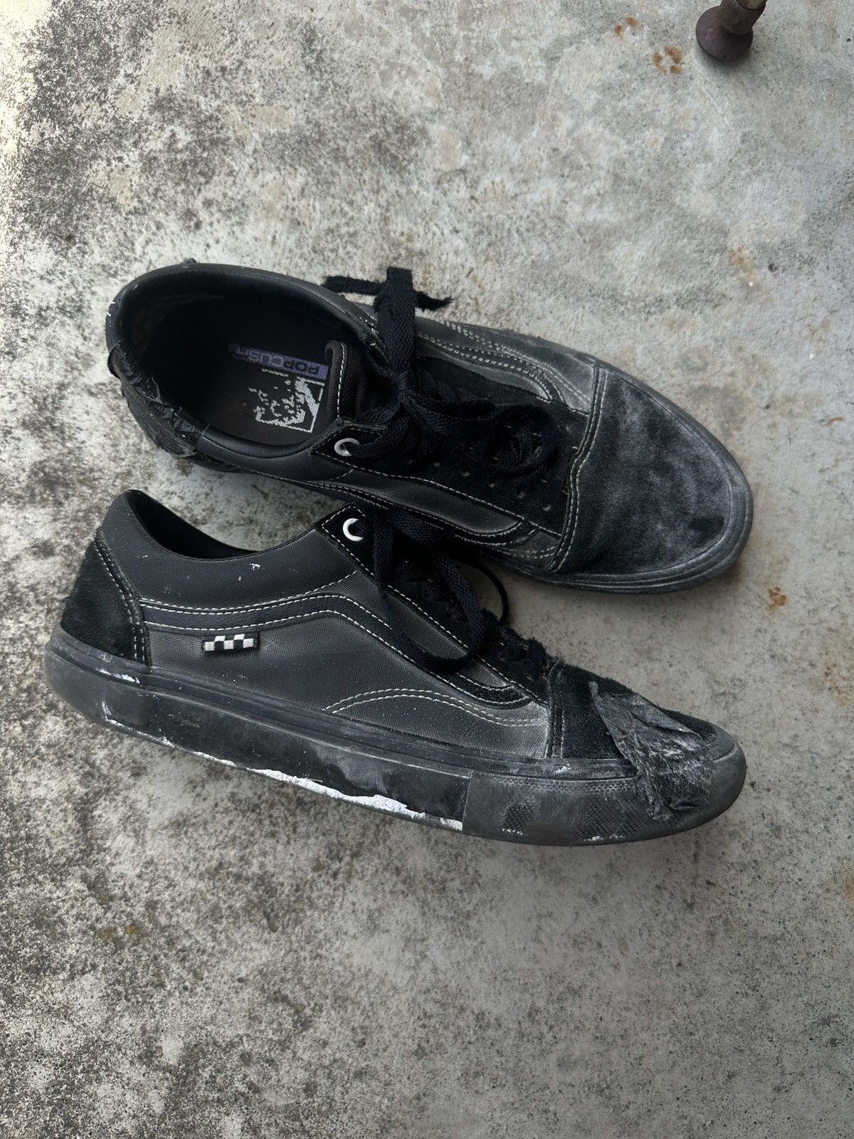Vans Trashed vans old skool dirty worn skated duck tapped painter | Grailed