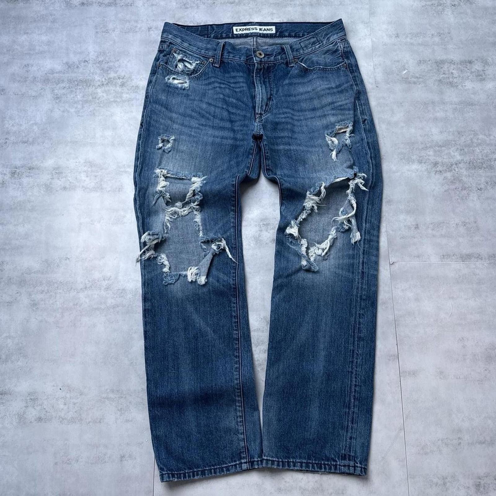 Express Y2K Express 00s blue distressed denim jeans Size US 32 / EU 48 - 1 Thumbnail