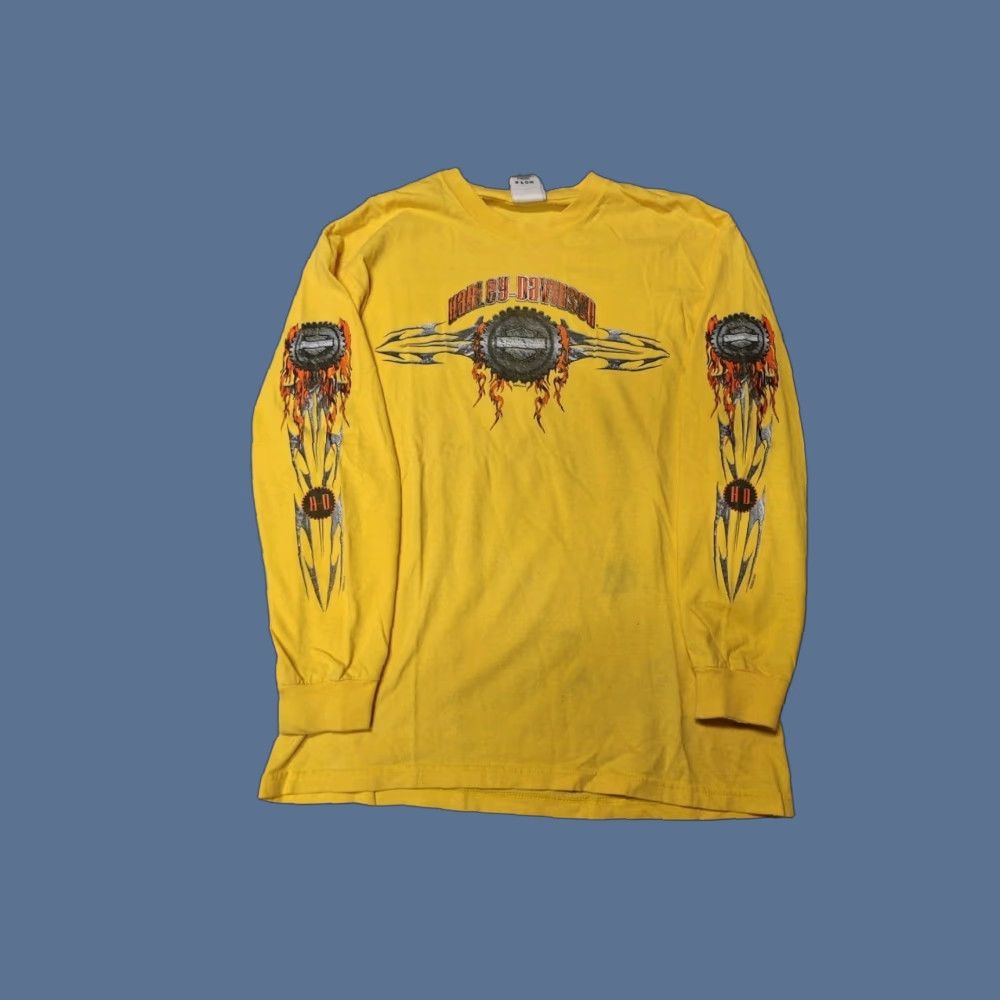VINTAGE Harley-Davidson Logo Yellow Flame Fire Longsleeve Shirt M