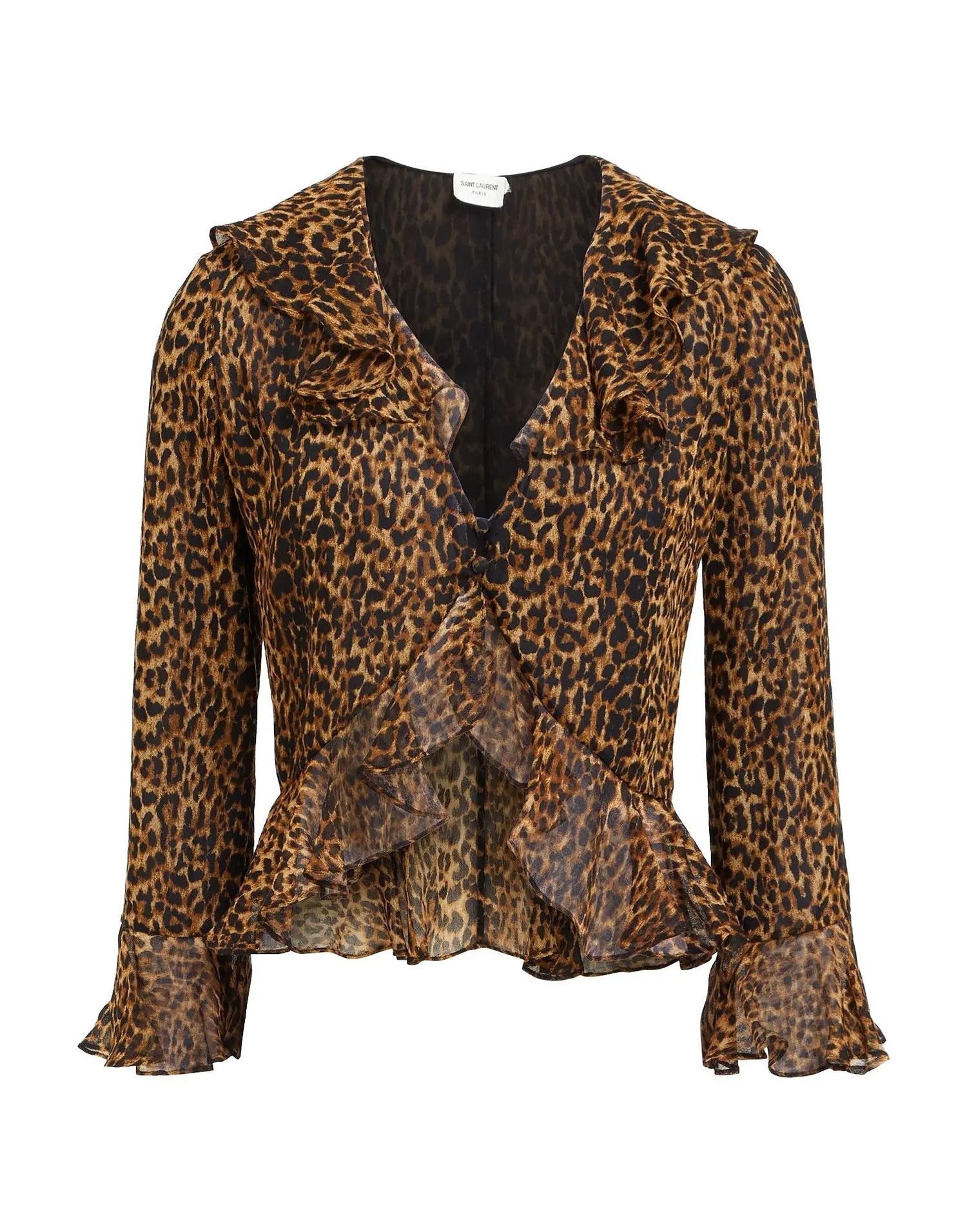 Saint Laurent Paris o1b1hav111124 Ruffled Blouse in Leopard Print Wool Leopard Size M / US 6-8 / IT 42-44 - 1 Thumbnail