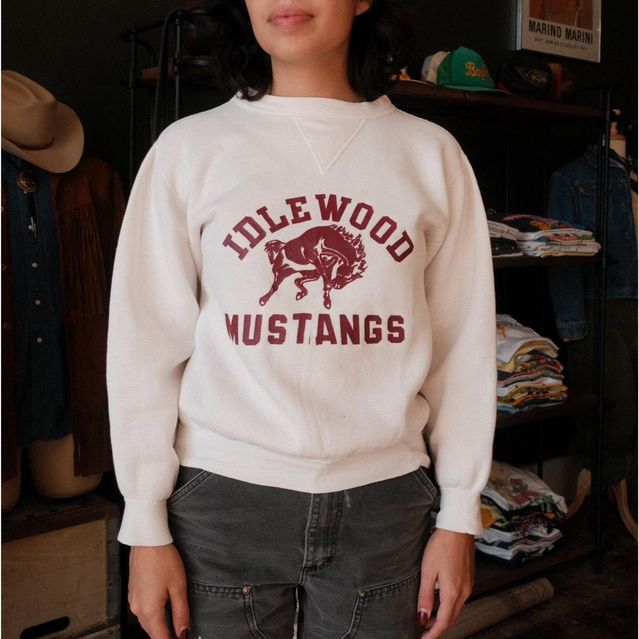 Image of Vintage 1950S V Stitch Sweatshirt in White, Men's (Size Small)