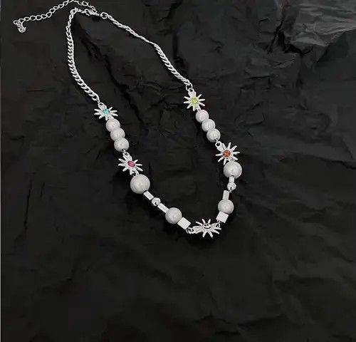 Other Colorful Sun Smiley Reflective Pearl Clavicle Chain🔥🔥🔥 Size ONE SIZE - 2 Thumbnail