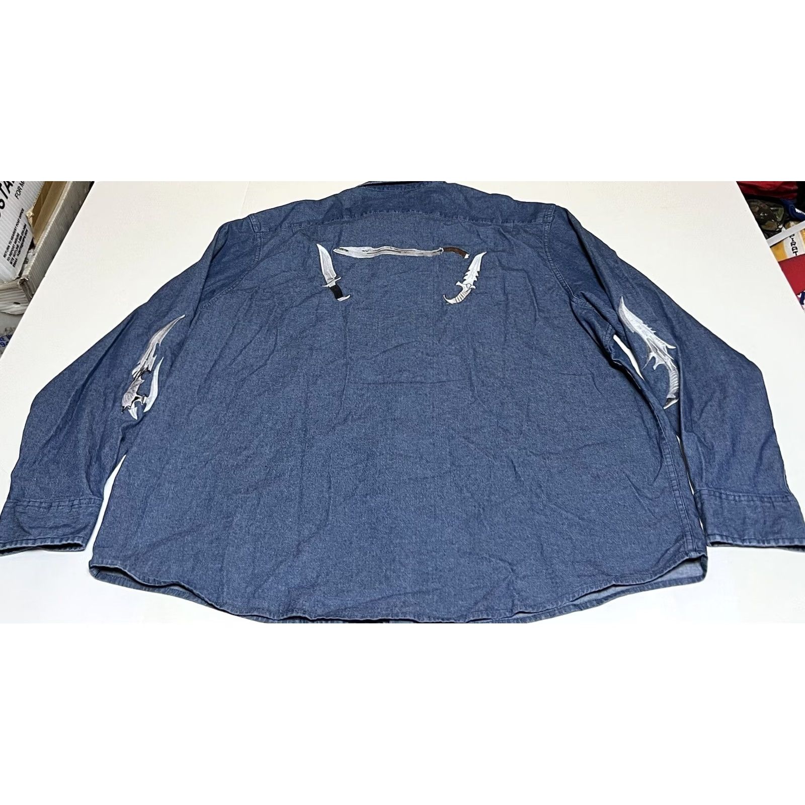 Wrangler VINTAGE Wrangler Comfort FLEX Men's 3XL Long Sleeve Button-Up Shirt Embroider Knives Size US XXL / EU 58 / 5 - 2 Thumbnail