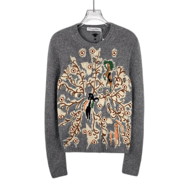 Christian Dior Gray Embroidered Cashmere Sweater-2505
