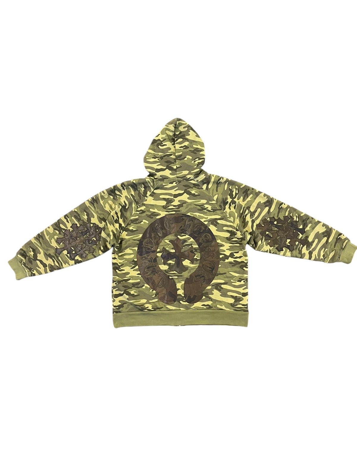 Chrome Hearts Leather Cross Patch & Horseshoe Camo Zip-Up Hoodie | Grailed