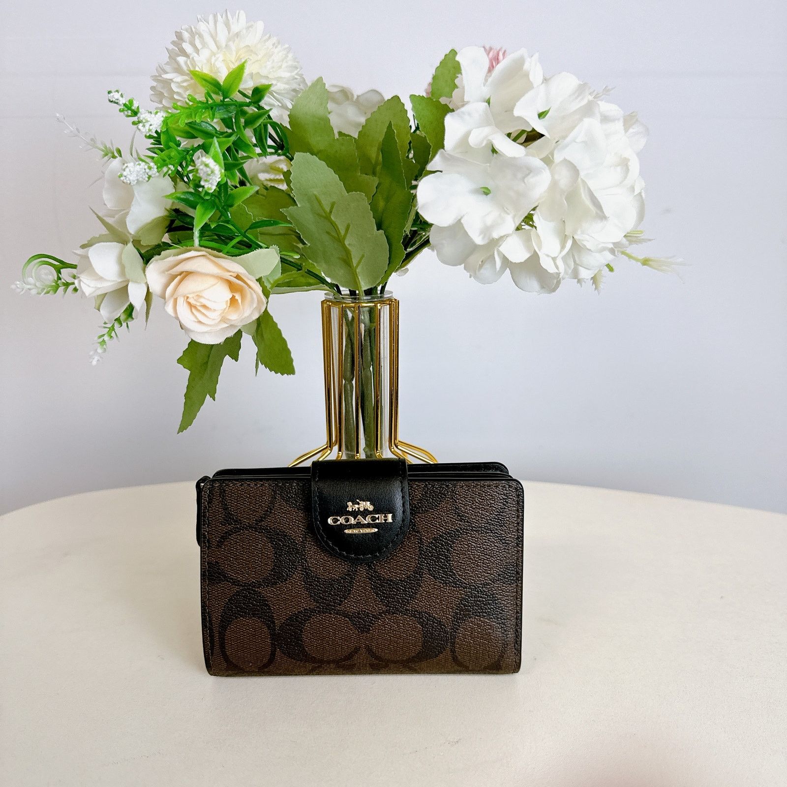 Coach Coach CO082 Corner Zip Signature Wallet IN Brown Black Size ONE SIZE - 1 Thumbnail