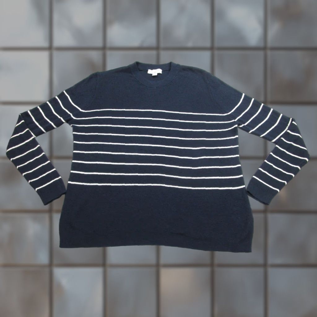 Nili Lotan VINTAGE Nili Lotan Target Sweater Women XL Navy Striped Knit Pullover Cotton Cashmere Wool Womens Size XL / US 12-14 / IT 48-50 - 1 Thumbnail