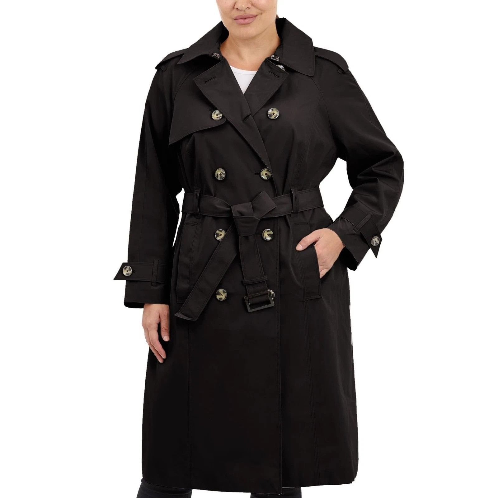 London Fog London Fog Women's Double Breasted Trench Coat w/ Belt Black Size L / US 10 / IT 46 - 1 Thumbnail