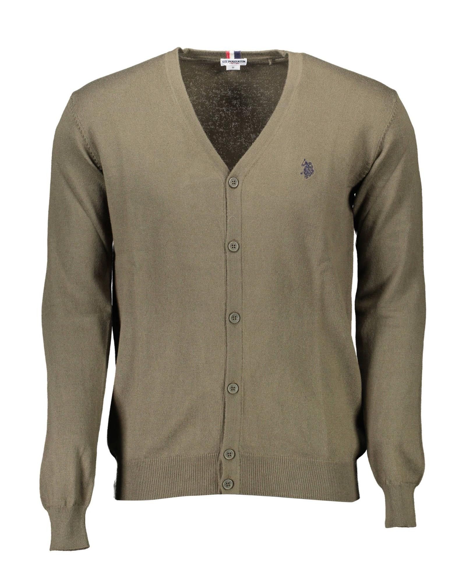 image of U S Polo Assn Embroidered Logo V-Neck Cotton Cardigan in Green, Men's (Size 2XL)