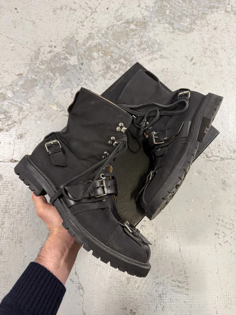 Dries Van Noten 2000s Dries Van Noten Stras Combat Black Leather Boots Size US 12 / EU 45 - 1 Thumbnail