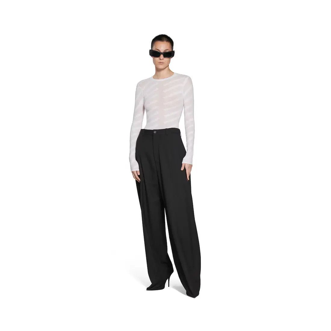 Balenciaga o1bcso1str1124 Mini Allover Logo Top Sweater in White Size L / US 10 / IT 46 - 2 Thumbnail