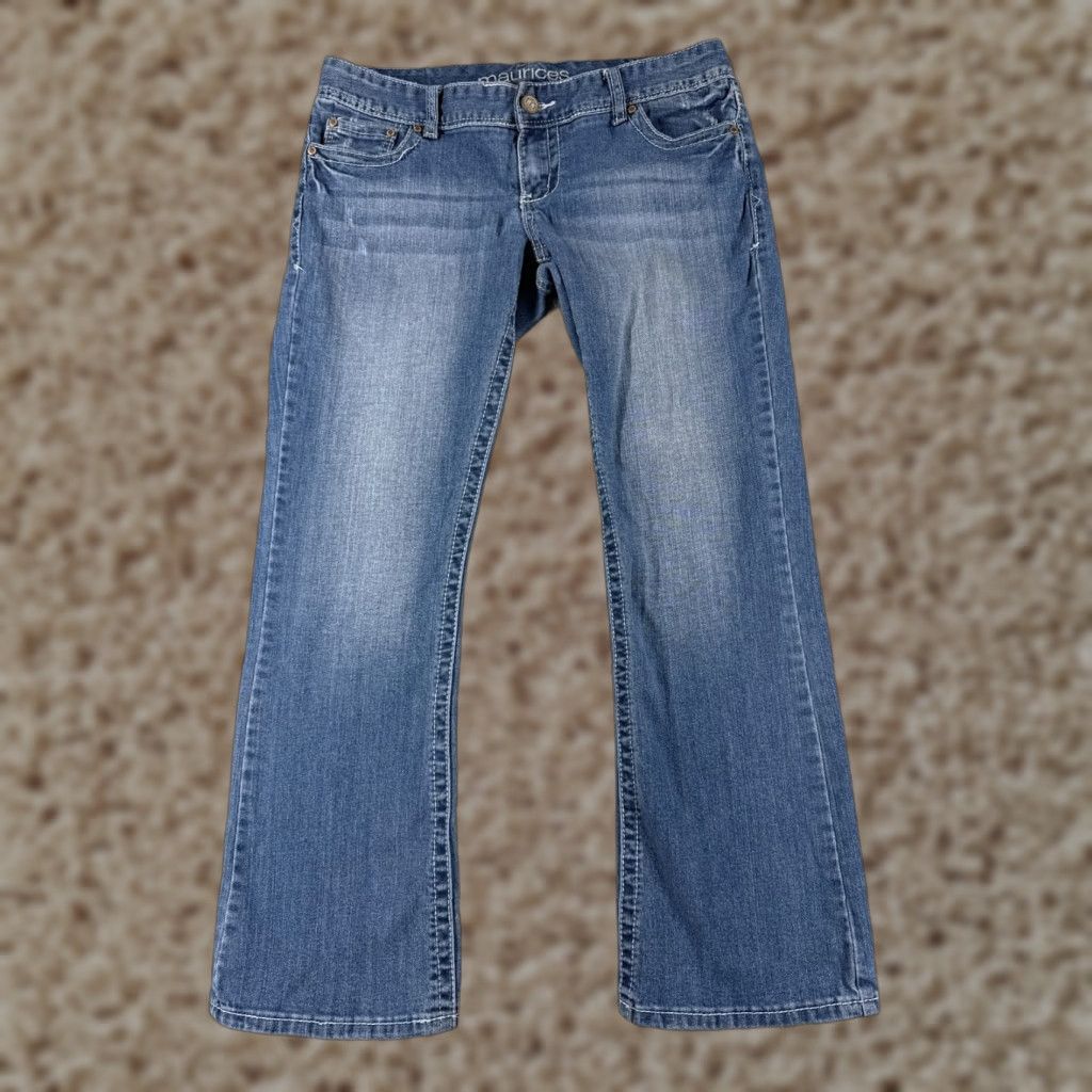 Vintage Maurices Jeans Womens 9 Blue Denim Mid Rise Bootcut Distressed 32x29 Regular Stretch Cotton Blend Modern Western Mens? Size 30" / US 8 / IT 44 - 1 Thumbnail