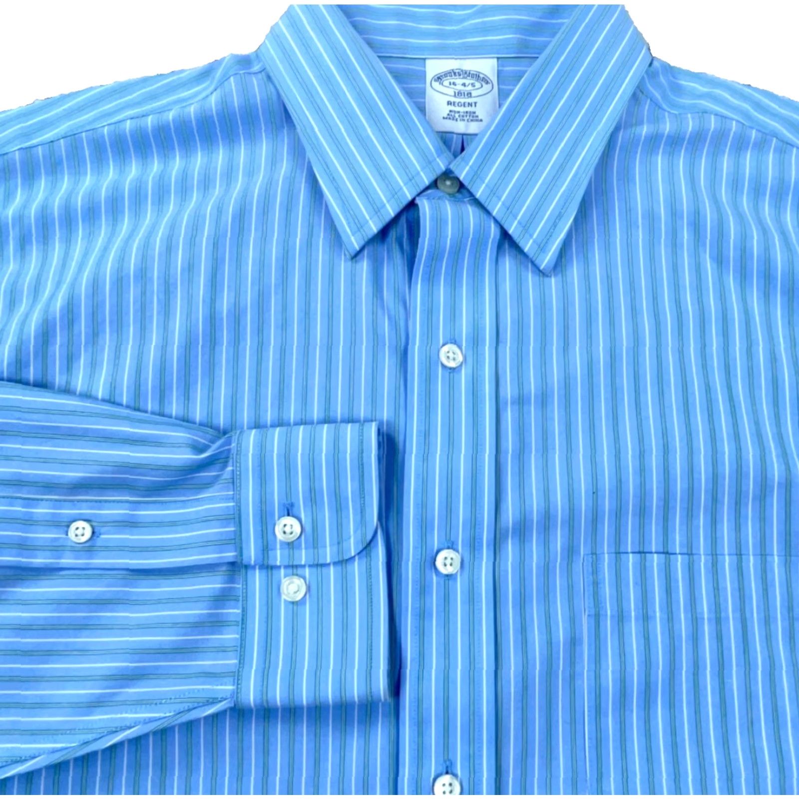 Brooks Brothers Brooks Brothers Shirt Men XL Button-Front Blue Green Striped Cotton Spandex Regular Collared Everyday Dress/Office Reg Mens Size 46R - 2 Thumbnail
