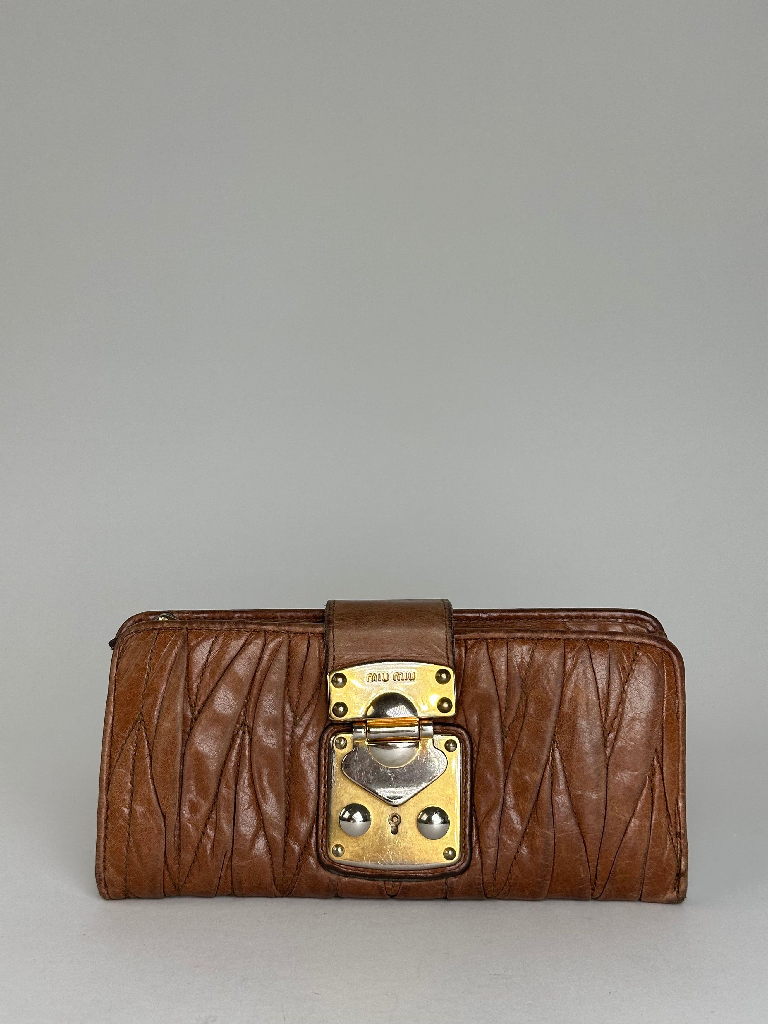 Miu Miu Vintage Matelasse Leather Long Wallet Cognac Brown Size ONE SIZE - 1 Thumbnail