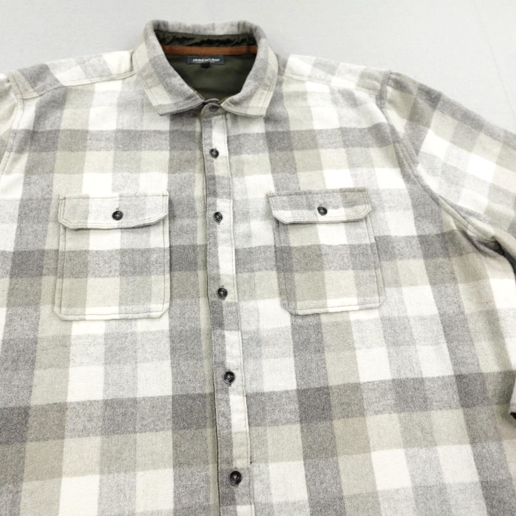 Vintage Jeremiah Shirt Mens XL Gray Beige Plaid Wool Blend Flannel Button Up Outdoors Size US XL / EU 56 / 4 - 3 Thumbnail