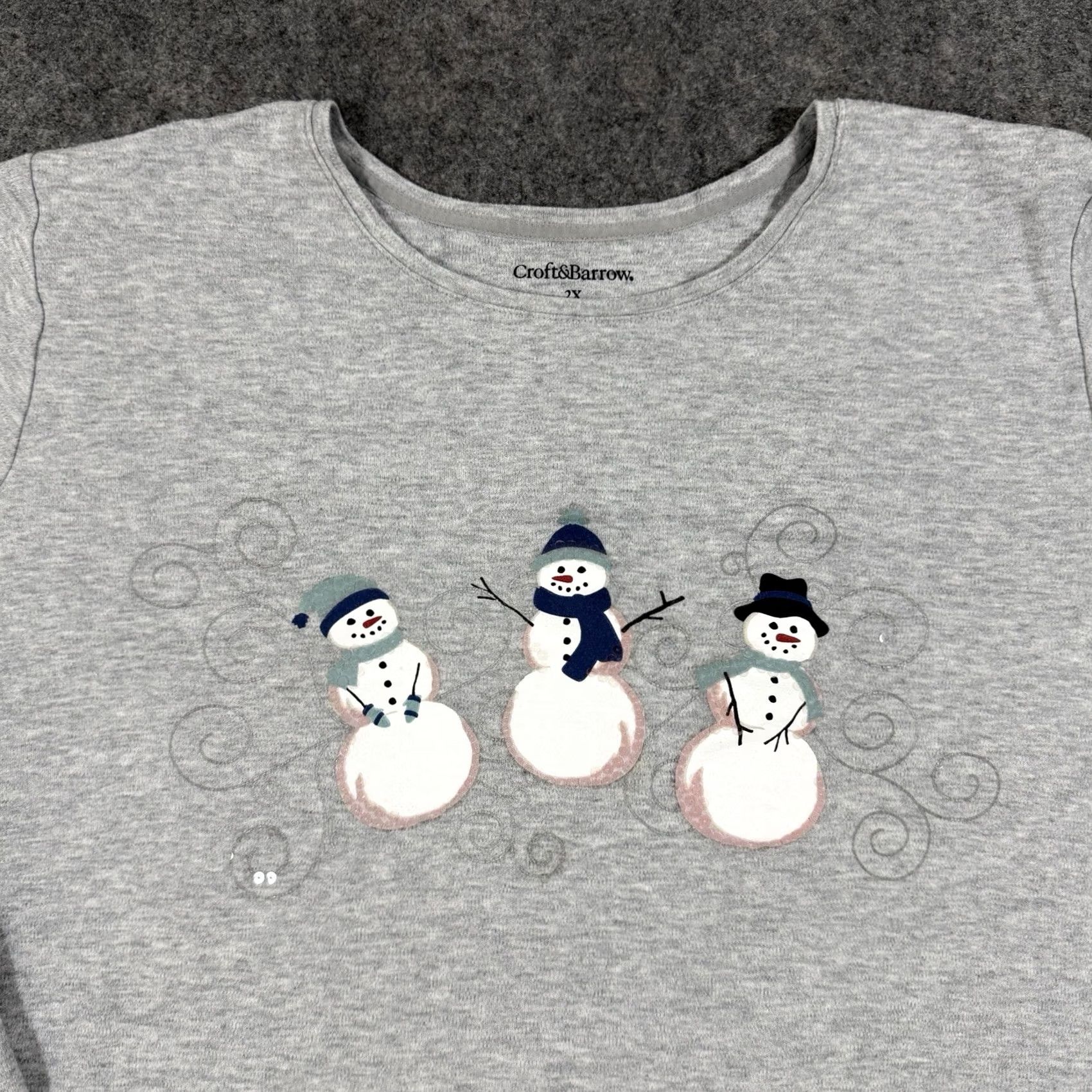 Croft & Barrow Croft & Barrow Christmas Snowman Sweatshirt Women's 2X Gray Long Sleeve Size XXL / US 16-18 / IT 52-54 - 2 Thumbnail