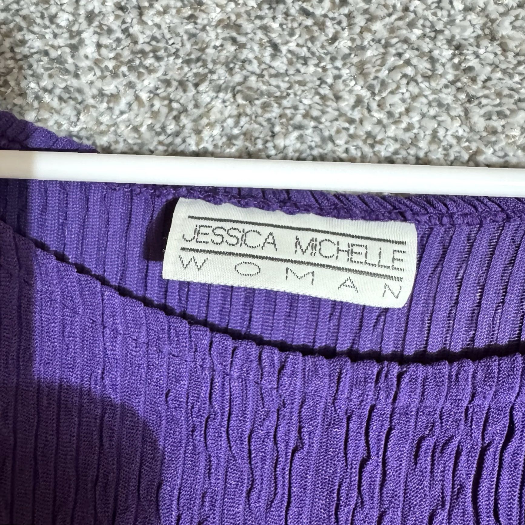Vintage VINTAGE Jessica Michelle Top Women 20W Plus Size Boho 90s Lagenlook Crinkled Short Sleeve Round Neck Pullover Purple Nylon Acetate Blouse USA Womens Size 3XL / US 20-22 - 4 Thumbnail