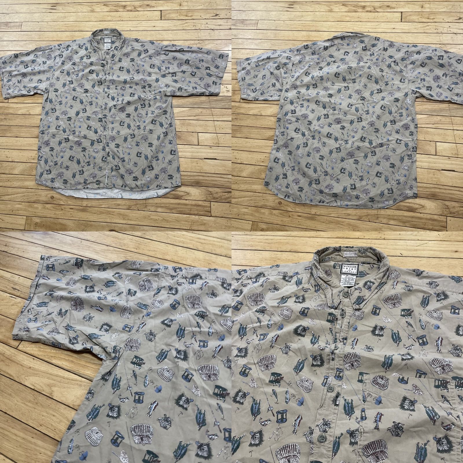 Vintage Windsor Shirt Company vtg 90s Graphic Button Shirt Men XL Fly fishing Reels Tack Print Shirt Size US XL / EU 56 / 4 - 9 Thumbnail