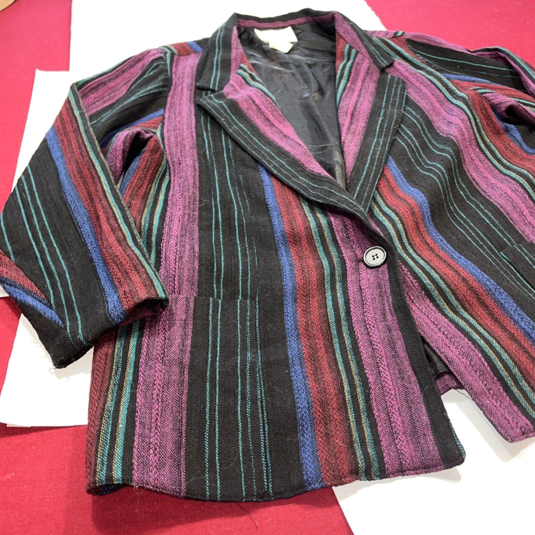 Vintage VINTAGE Donnkenny Blazer Jacket Wool Striped 1 Button 38 Purple Size XS / US 0-2 / IT 36-38 - 2 Thumbnail