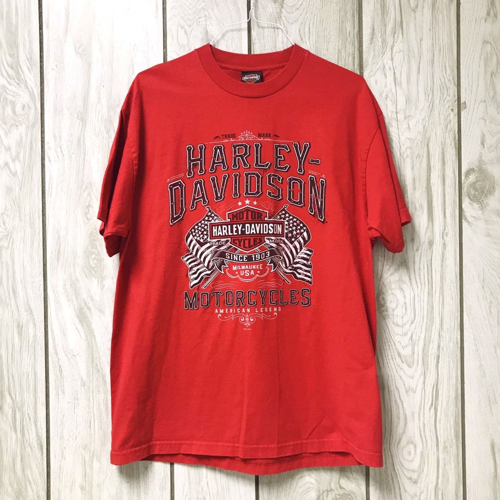 Harley Davidson Harley-Davidson Men Motorcycle American Legend Short Sleeve T-Shirt XL Red Cotton Logo Graphic Print 100% Preshrunk USA Size US XL / EU 56 / 4 - 2 Thumbnail