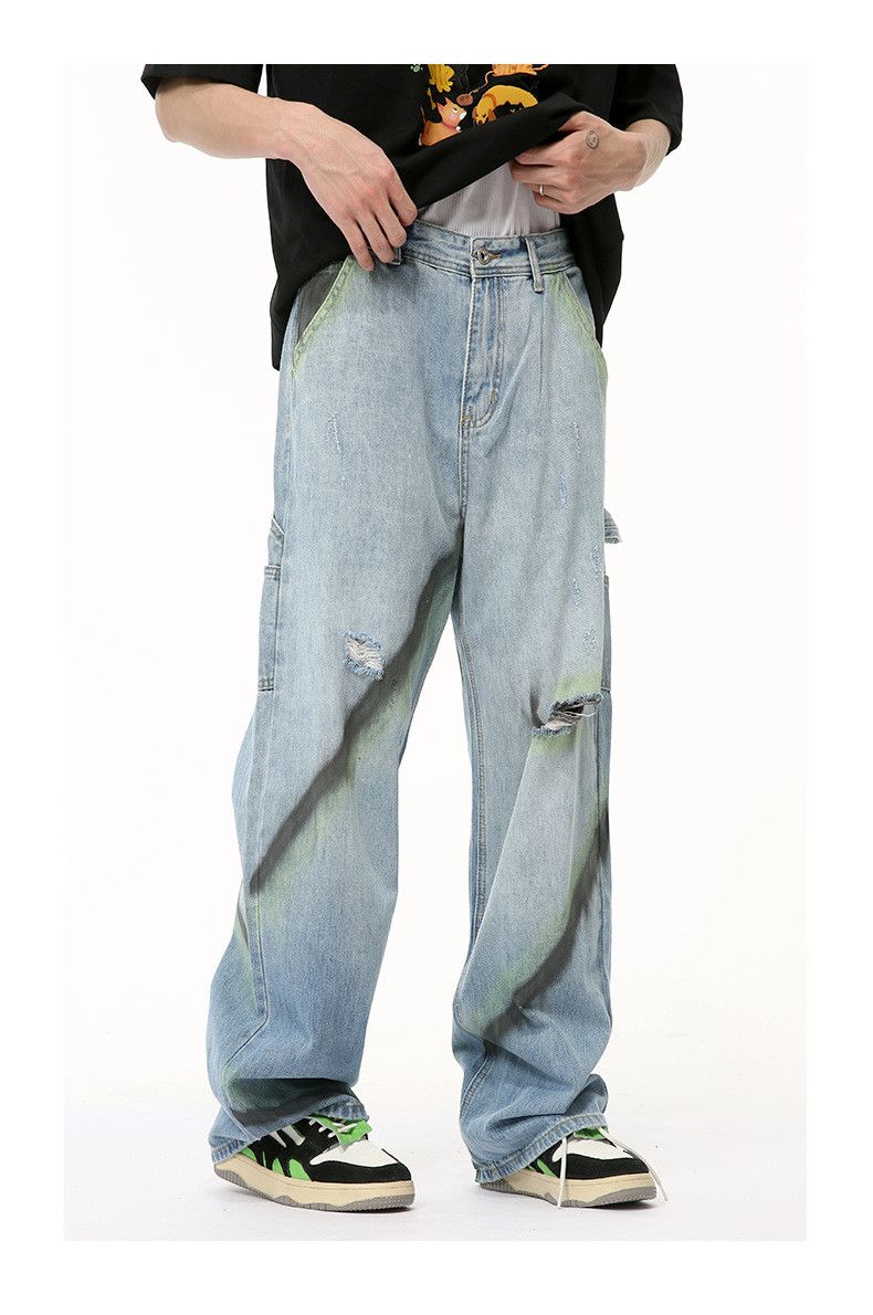 Japanese Brand × Jean Street hip-hop graffiti contrast color ripped straight jeans Size US 32 / EU 48 - 2 Thumbnail