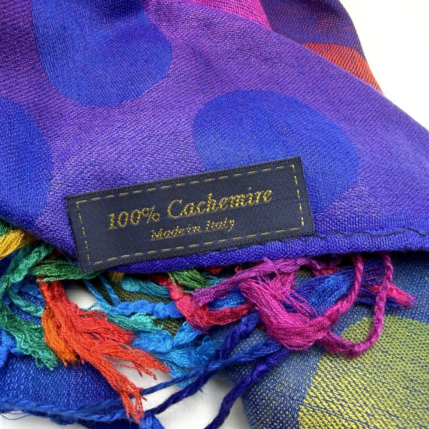 Rainbow Cashmere Scarf 100% Cashmere Polka Dot Rainbow Color Block Blue Read Read Size ONE SIZE - 5 Thumbnail