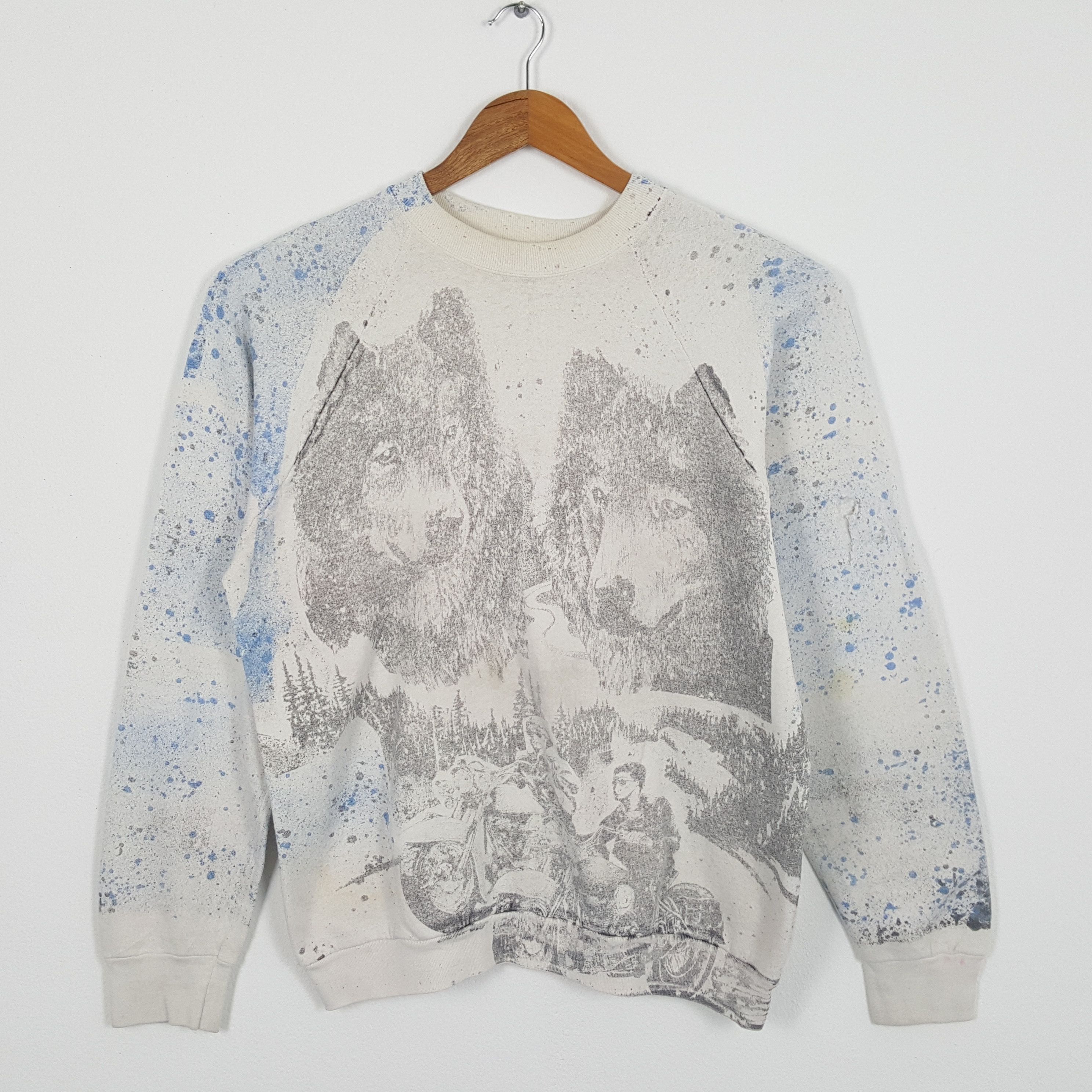 Vintage 90's STREETWEAR ART Wolf Overprint StSweatshirts