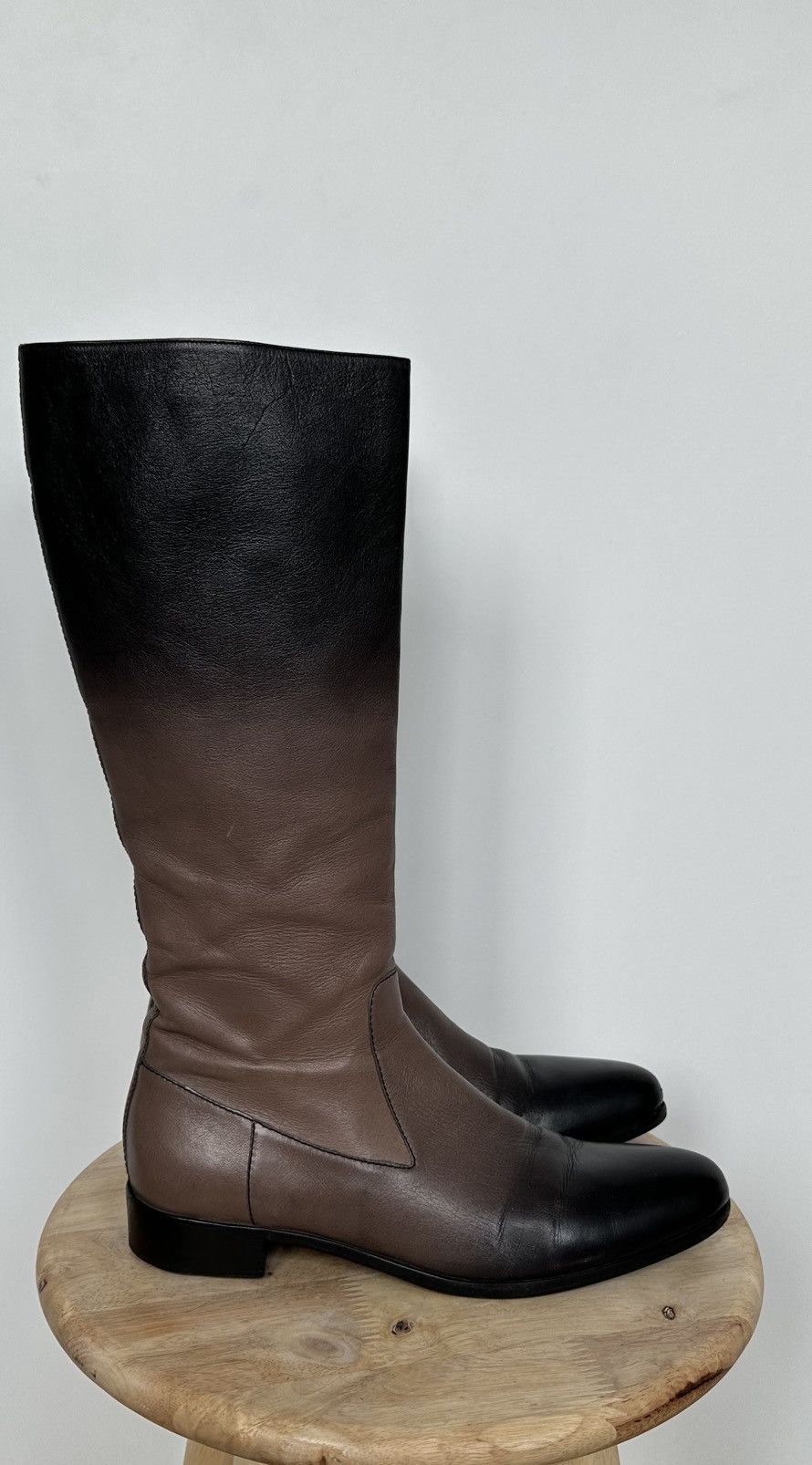 Prada Prada Brown Black Gradient Leather Knee High Boots Size US 8.5 / IT 38.5 - 3 Thumbnail