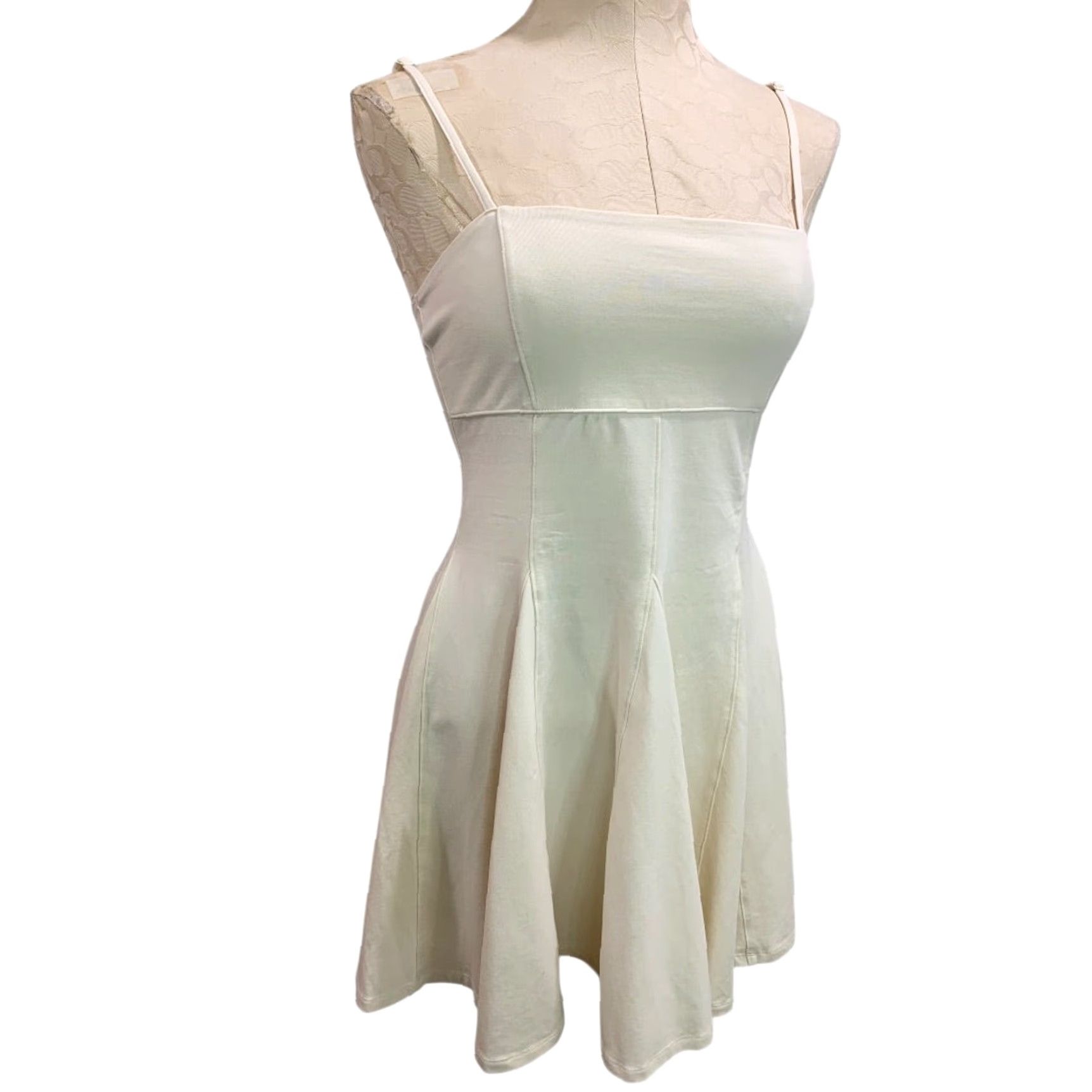 Vintage VINTAGE American Eagle Sundress Knit Pullover Small Ivory White Spaghetti Strap Womens 30" Short Dress Size S / US 4 / IT 40 - 2 Thumbnail