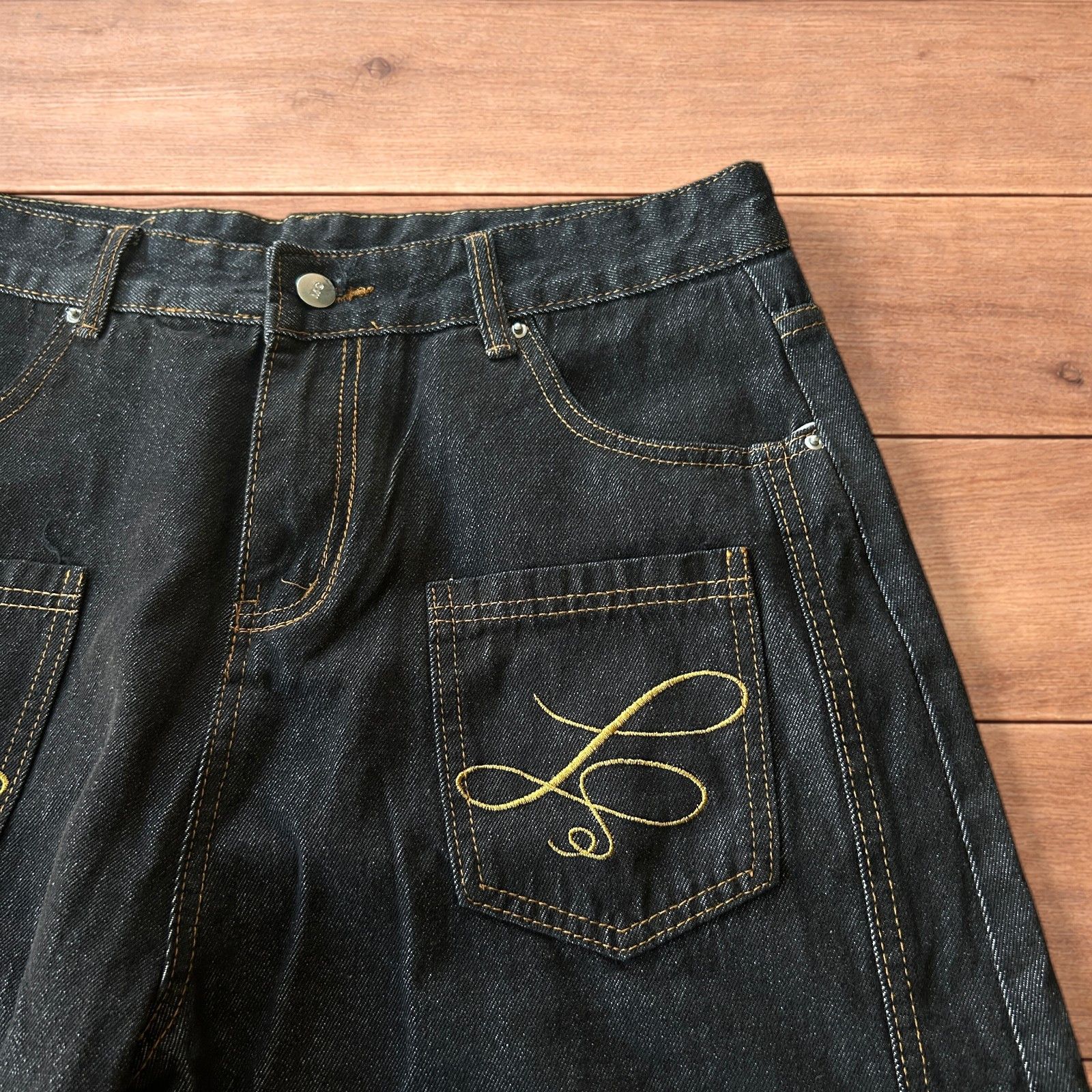 Japanese Brand Vintage style baggy wide leg Korean jeans in black. Size US 36 / EU 52 - 3 Thumbnail