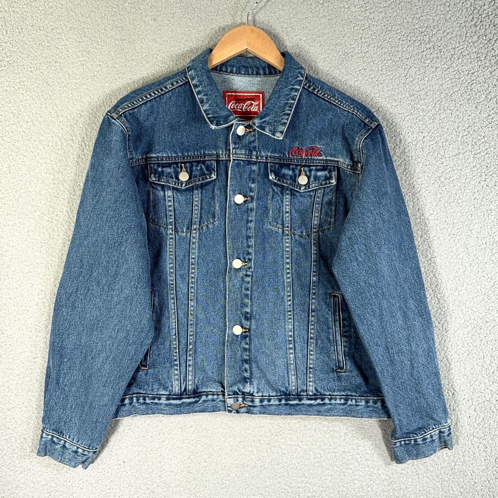 Denime VINTAGE Coca Cola Denim Trucker Jacket Mens XL Blue Polar Bear Logo 90s Coca-Cola Logo Embroidered Button Pockets denim 90s Mens XL Blue Size US 36 / EU 52 - 6 Thumbnail