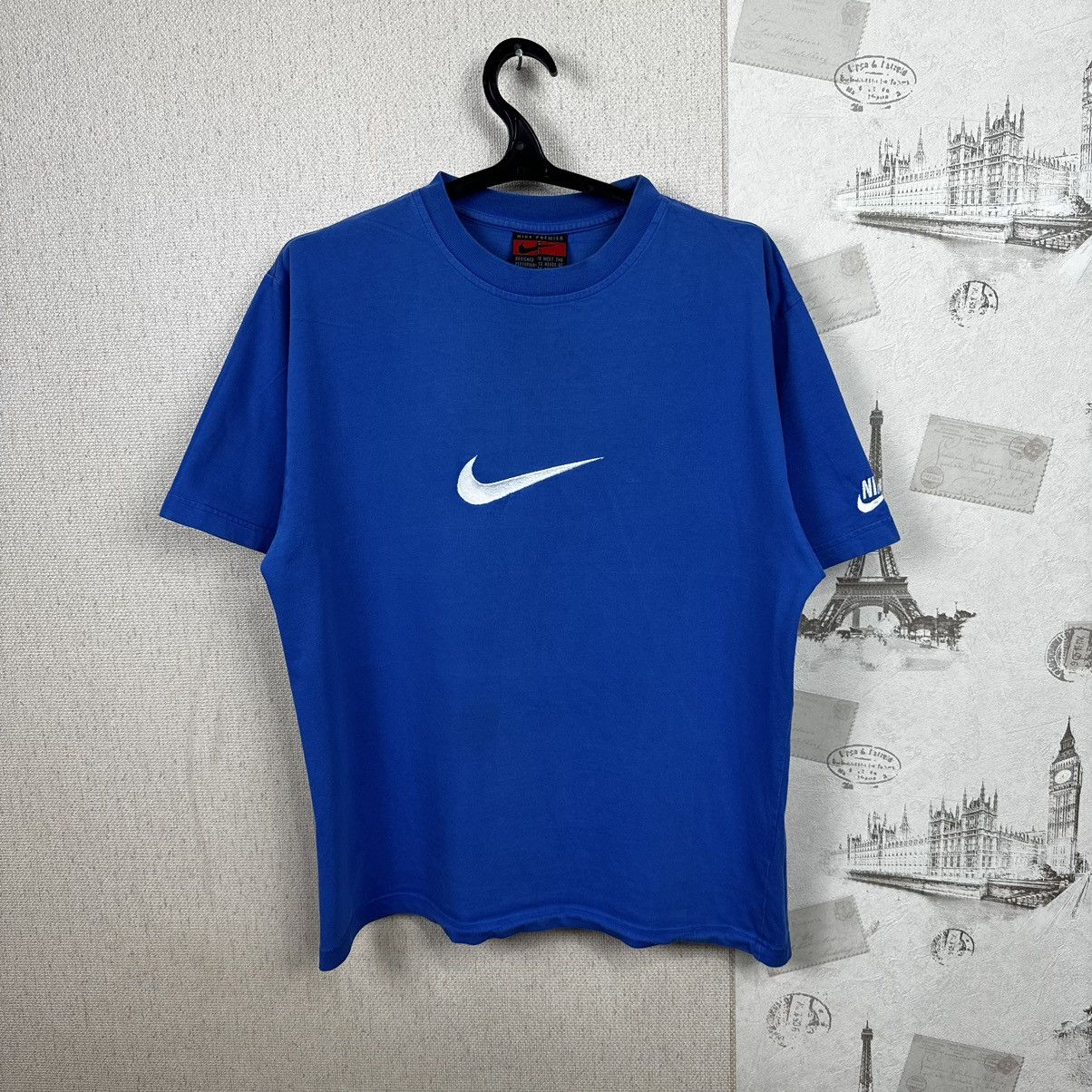 Nike × Vintage Vintage 90s Nike Premier T shirt Blue Centre Logo M Size US M / EU 48-50 / 2 - 1 Thumbnail