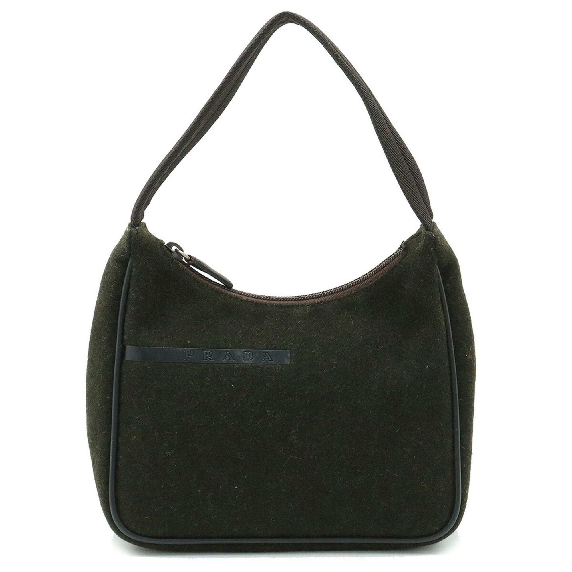 image of Prada Sport Pouch Handbag Wool Nylon Dark Khaki Brown Mv515 in Dark Brown, Women's